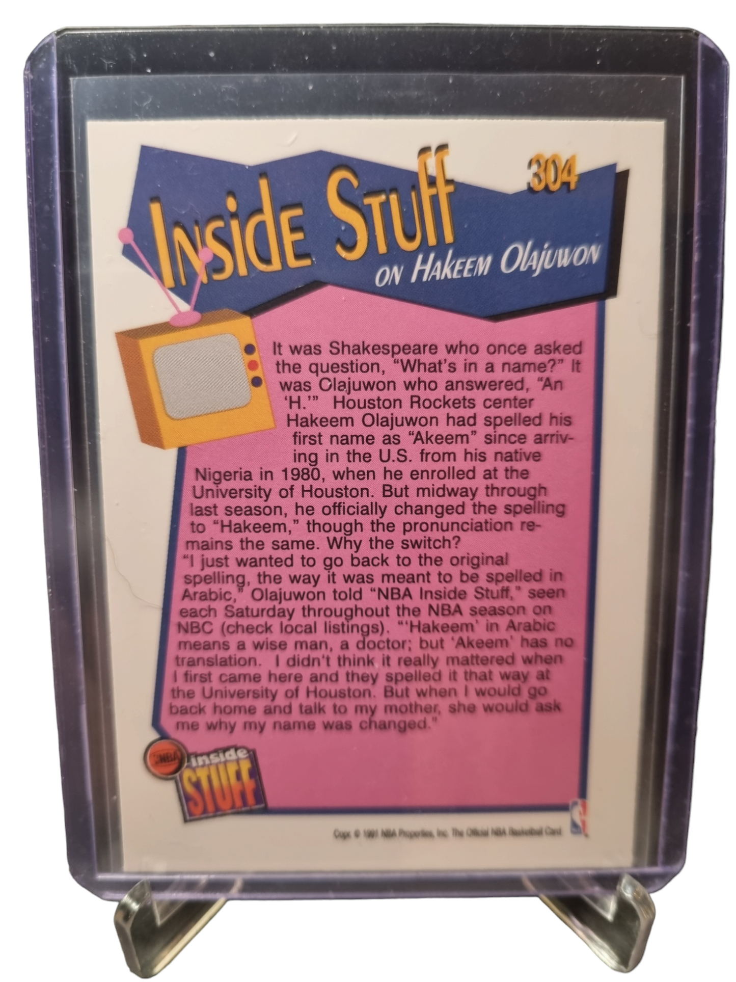 1991 Hoops #304 Hakeem Olajuwon Inside Stuff