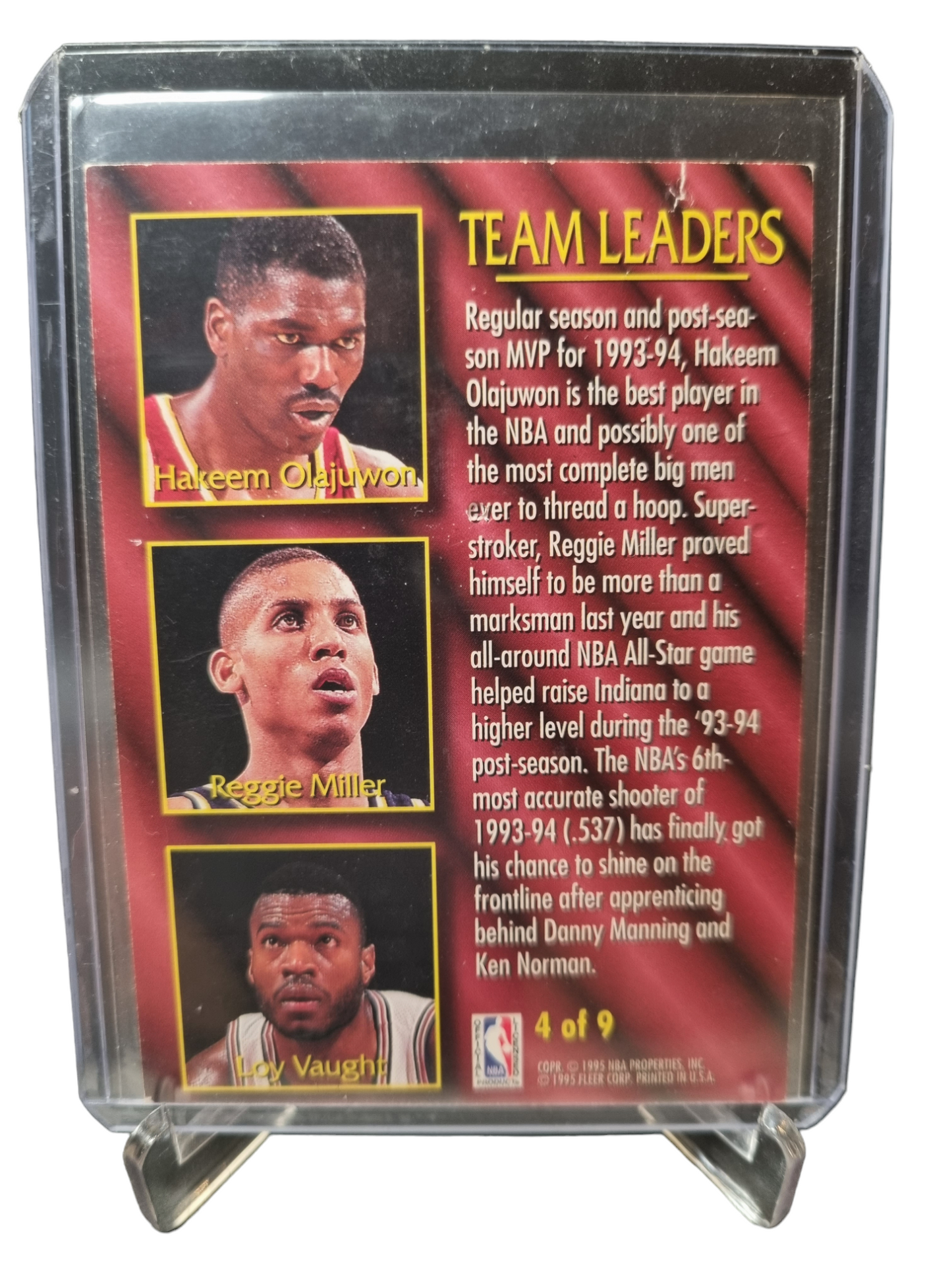 1995 Fleer #4 of 9 Hakeem Olajuwon/Reggie Miller/Loy Vaught Team Leaders