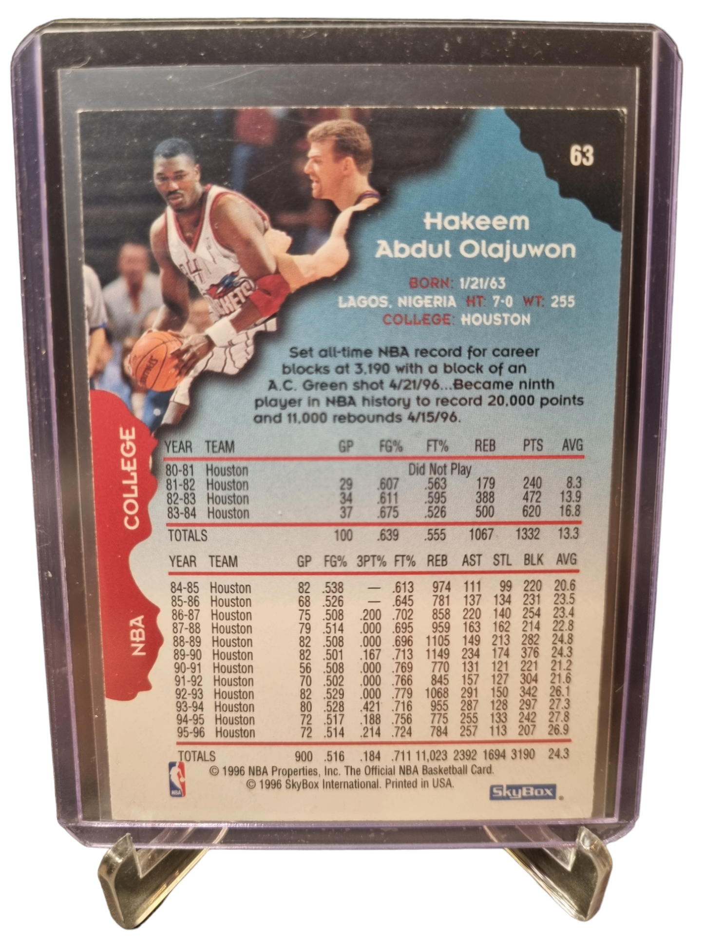 1996 Hoops #63 Hakeem Olajuwon