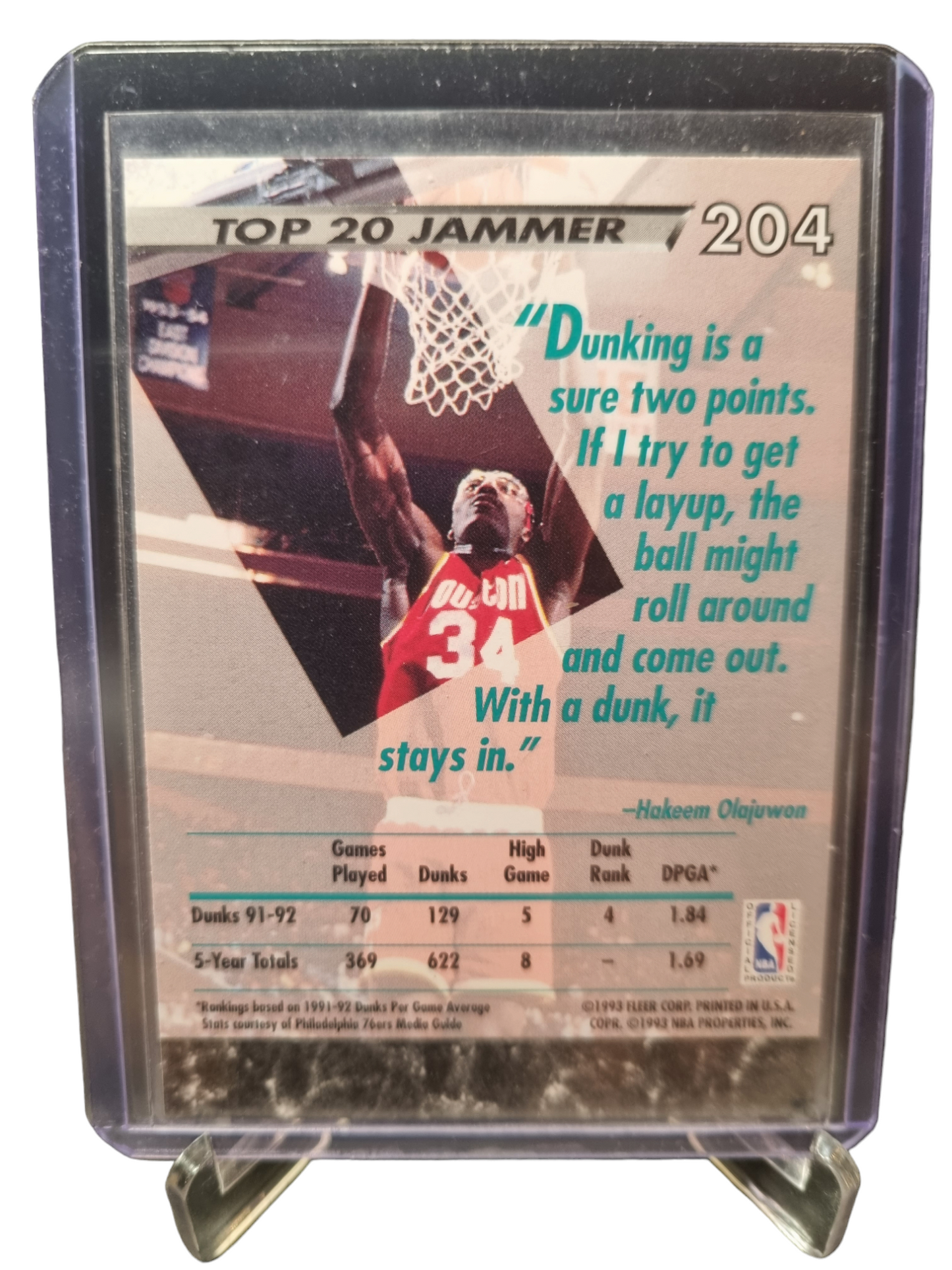 1992-93 Fleer Ultra #204 Hakeem Olajuwon Dunk Rank 4