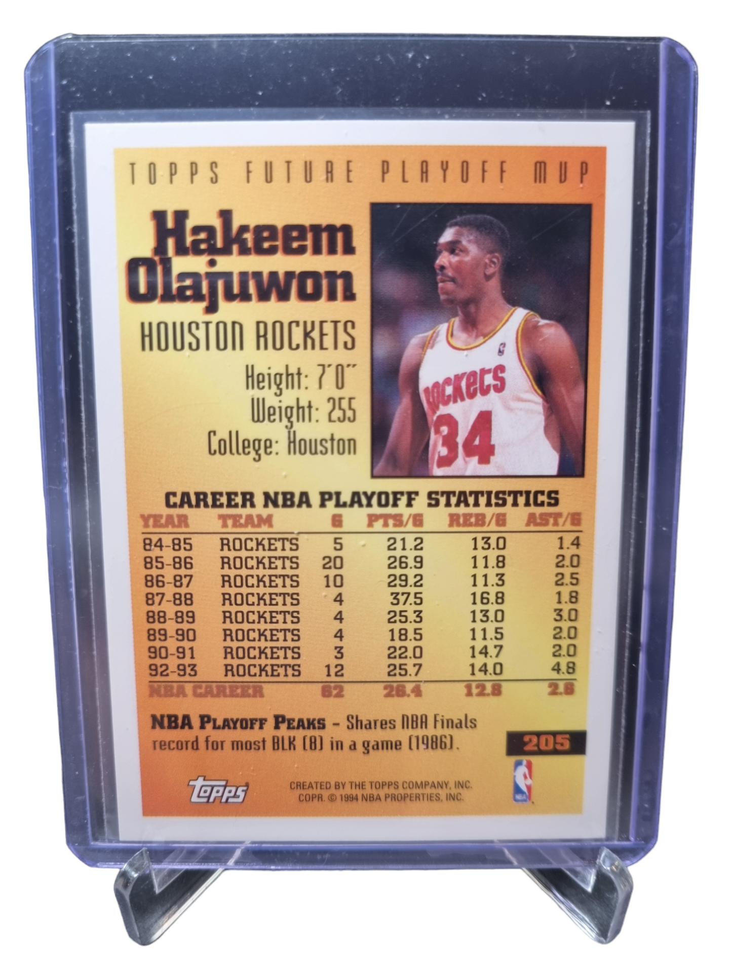 1994 Topps #205 Hakeem Olajuwon Future Play Off MVP