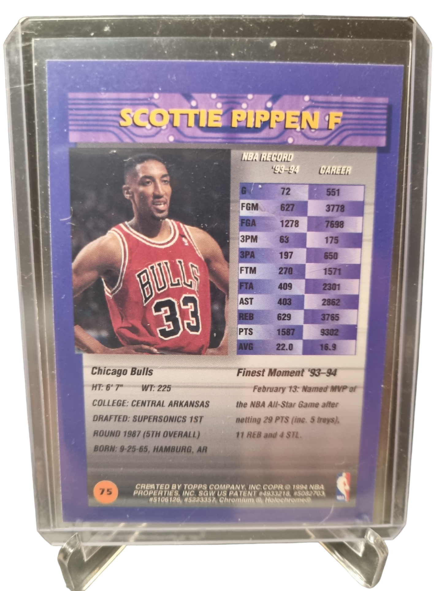 1994 Topps Finest #75 Scottie Pippen With Protective Coating