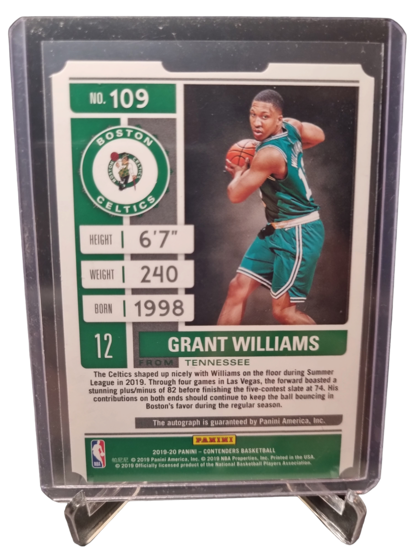 2019-20 Panini Contenders #109 Grant Williams Rookie Ticket on Card Autograph 07/40