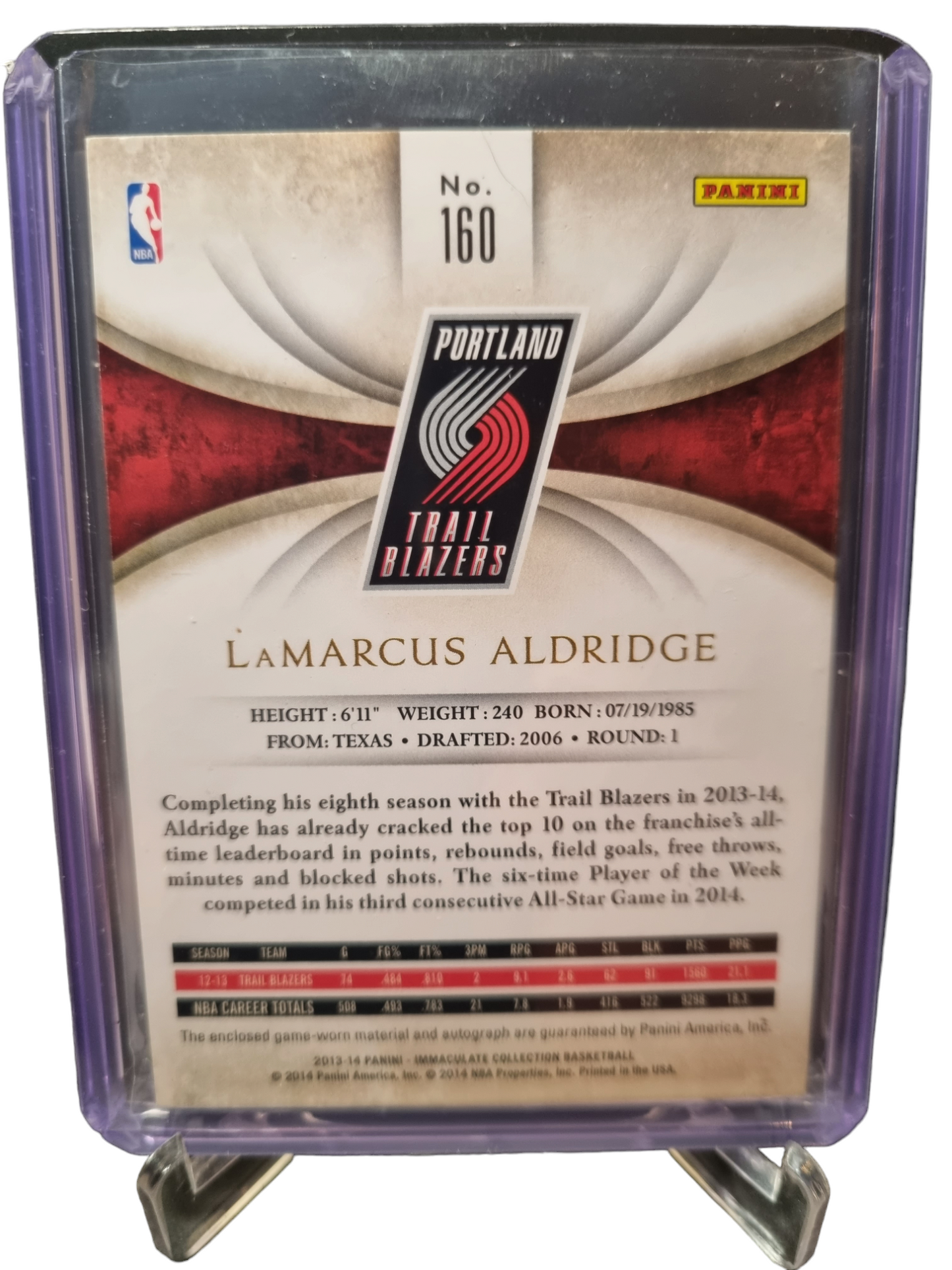 2013-14 Panini Immaculate #160 Lamarcus Aldridge Game Worn Patch On Card Autograph 69/75