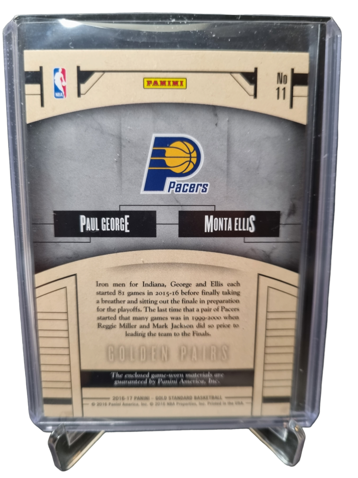 2016-17 Panini Gold Standard #11 Golden Pairs Paul George/Monta Ellis Duel Game Worn Patch