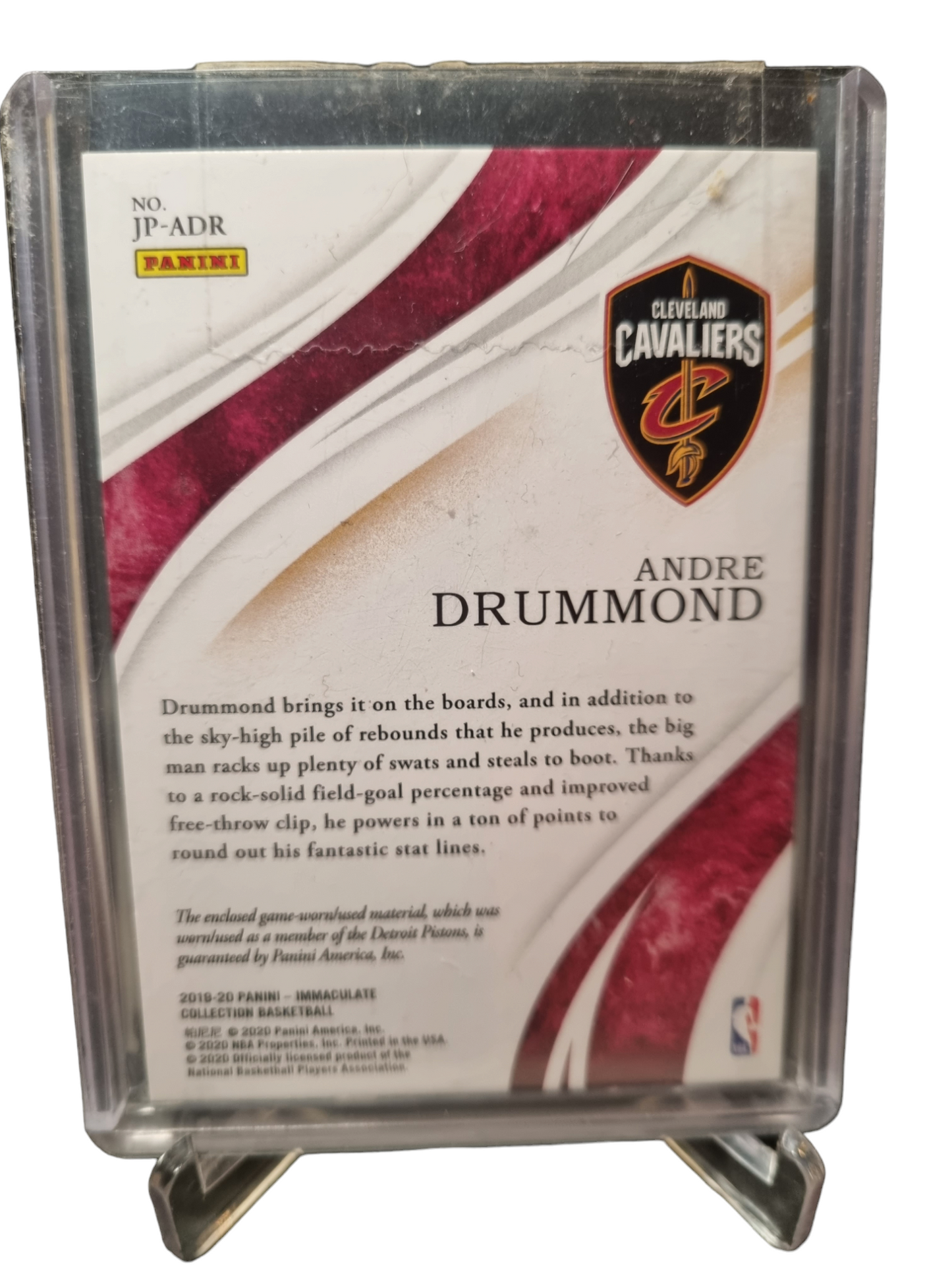 2019-20 Panini Immaculate #JP-ADR Andre Drummond Game Worn Patch 1/9