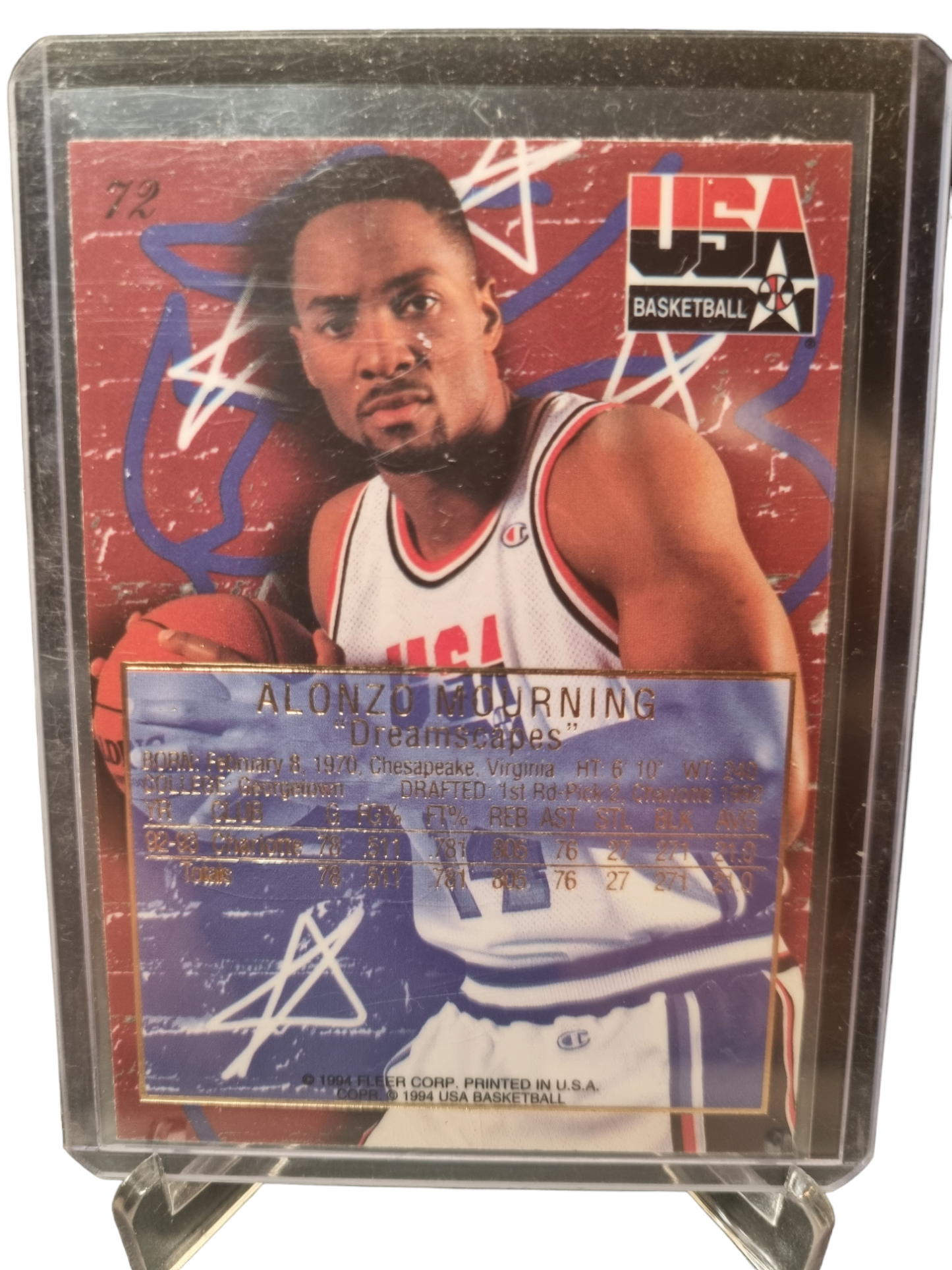 1994 Flair #72 Alonzo Mourning USA Basketball Dreamscapes