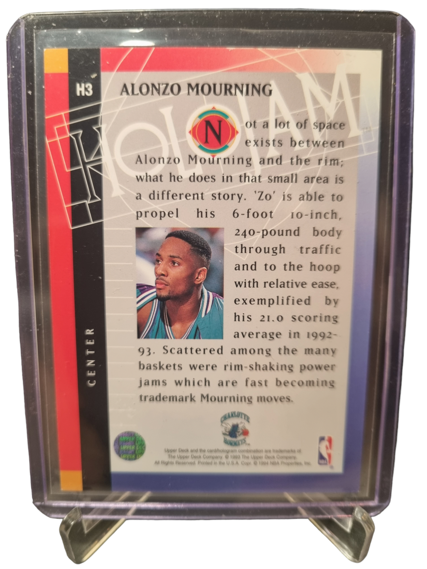 1993 Upper Deck #H3 Alonzo Mourning Holo-Jam Hologram Card