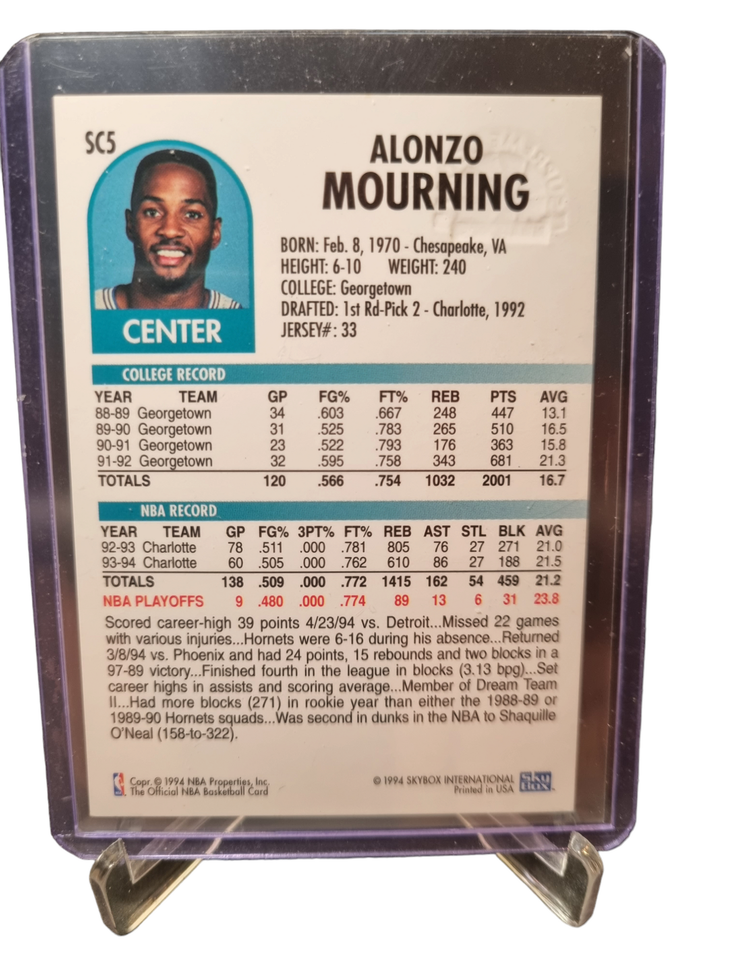 1994 Hoops #SC5 Alonzo Mourning Supreme Court