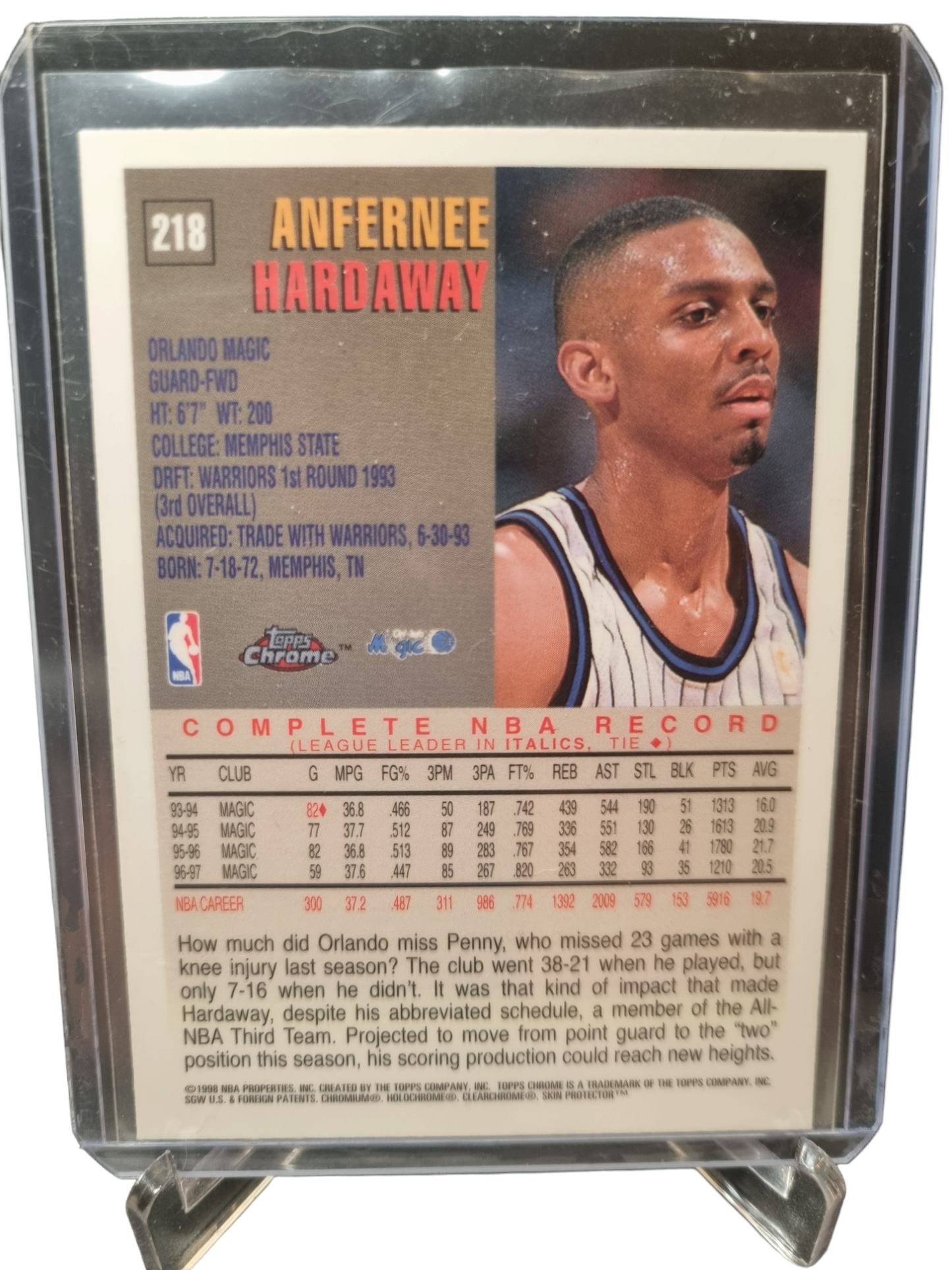 1998 Topps Chrome #218 Anfernee Hardaway