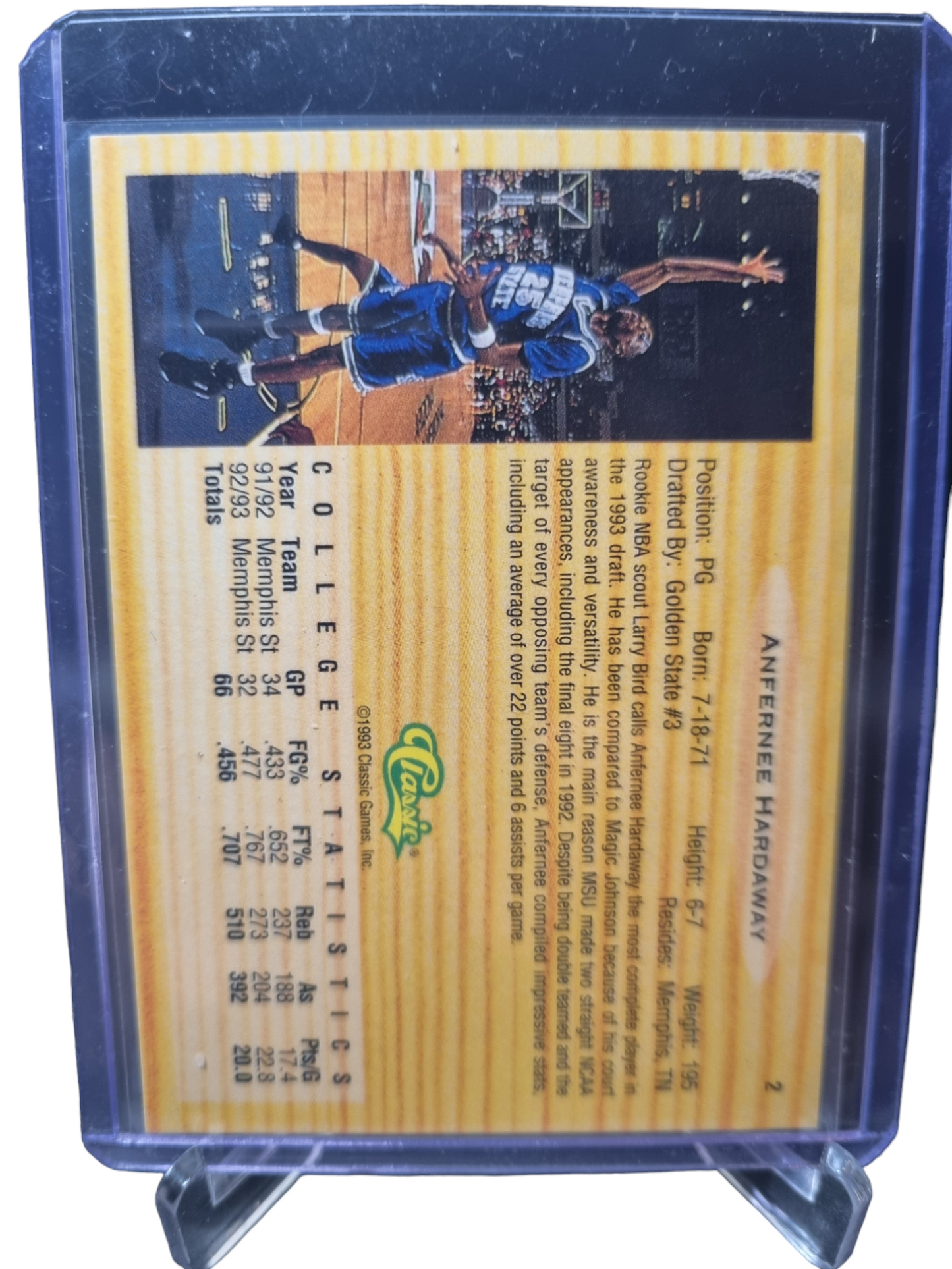 1993 Classic #2 Anfernee Hardaway Rookie Card