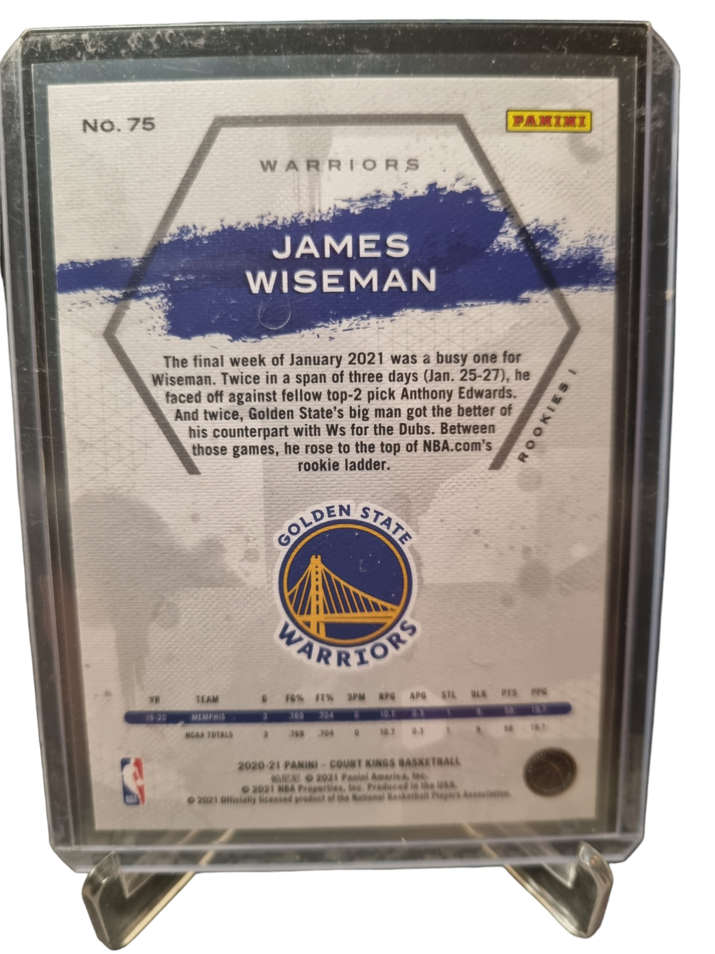 2020-21 Panini Court Kings #75 James Wiseman Rookie Card