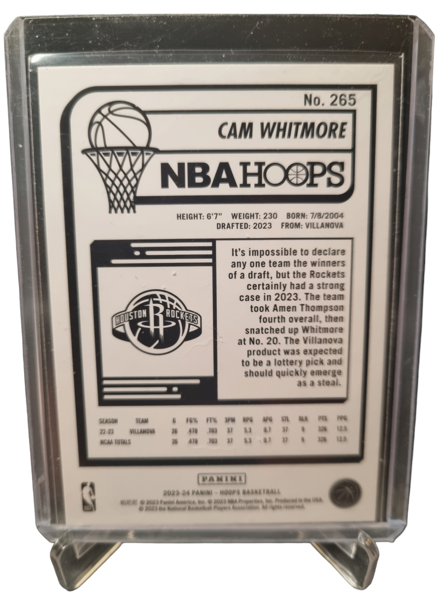 2023-24 Panini Hoops #265 Cam Whitmore Rookie Card