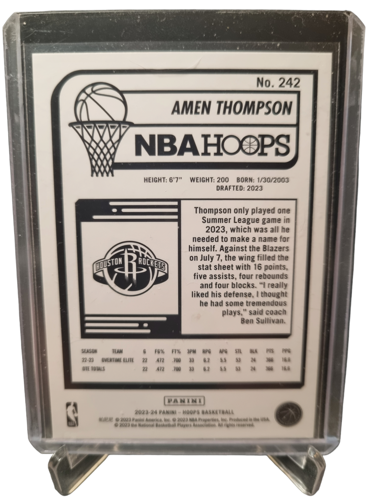 2023-24 Hoops #242 Amen Thompson Rookie Card