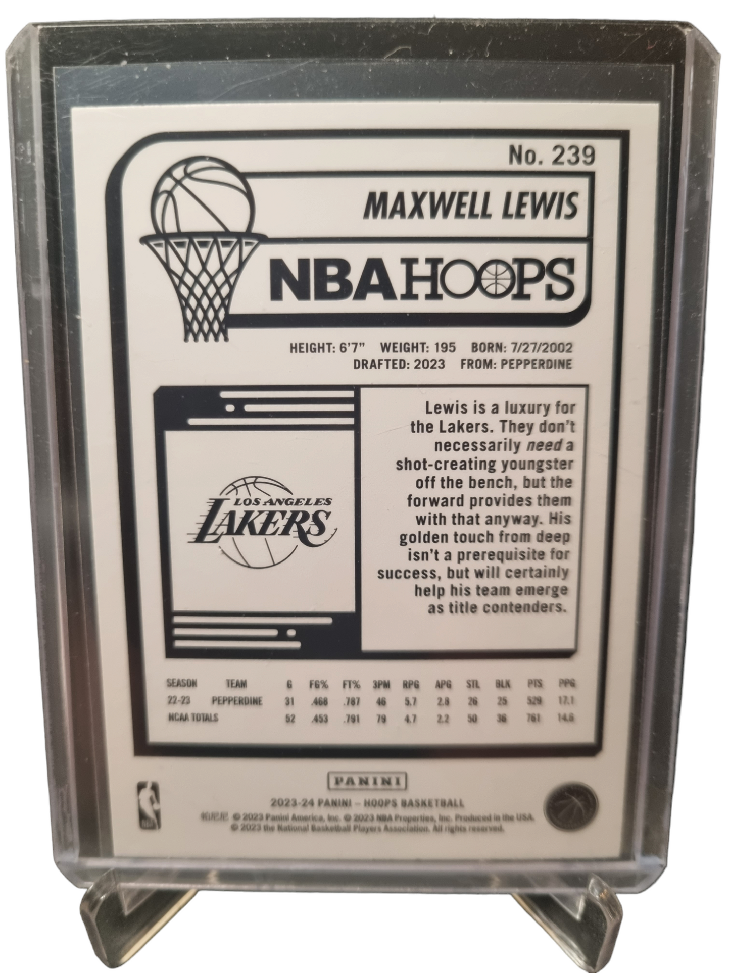 2023-24 Hoops #239 Maxwell Lewis Rookie Card