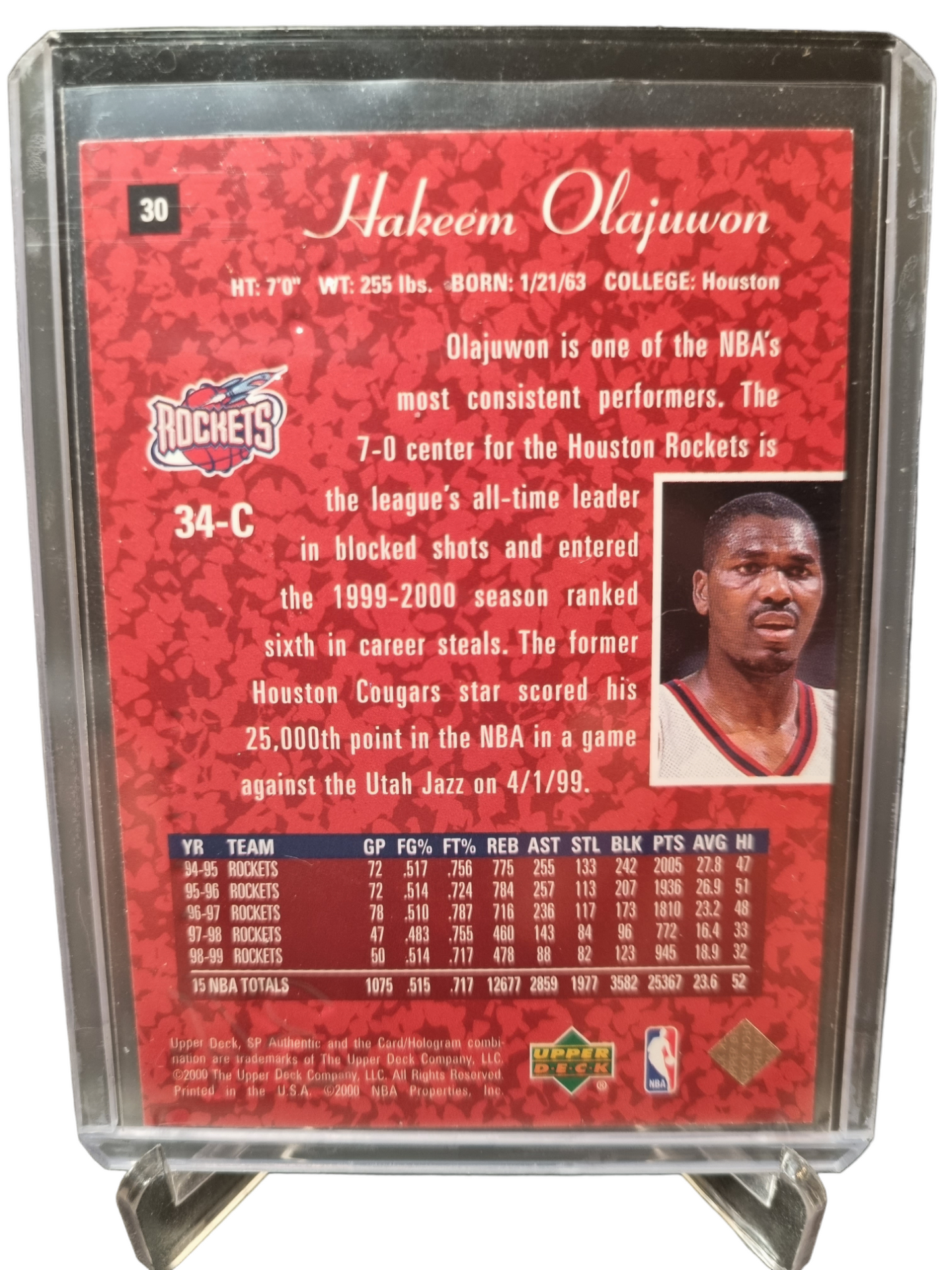 2000 Upper Deck #130 Hakeem Olajuwon SP Authentic