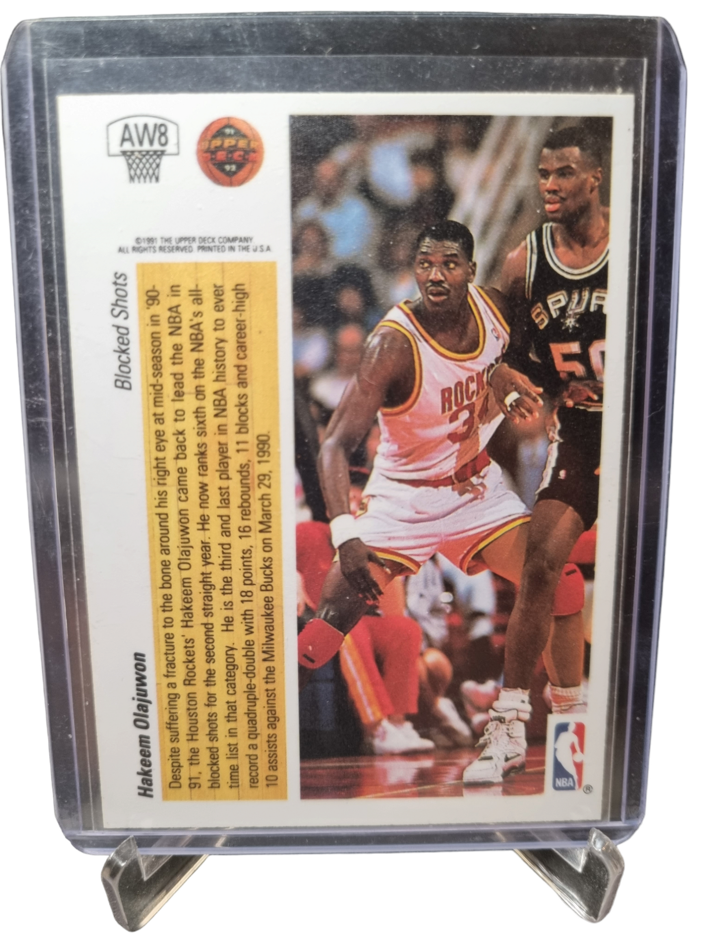 1991 Upper Deck #AW8 Hakeem Olajuwon Blocked Shots Hologram Card