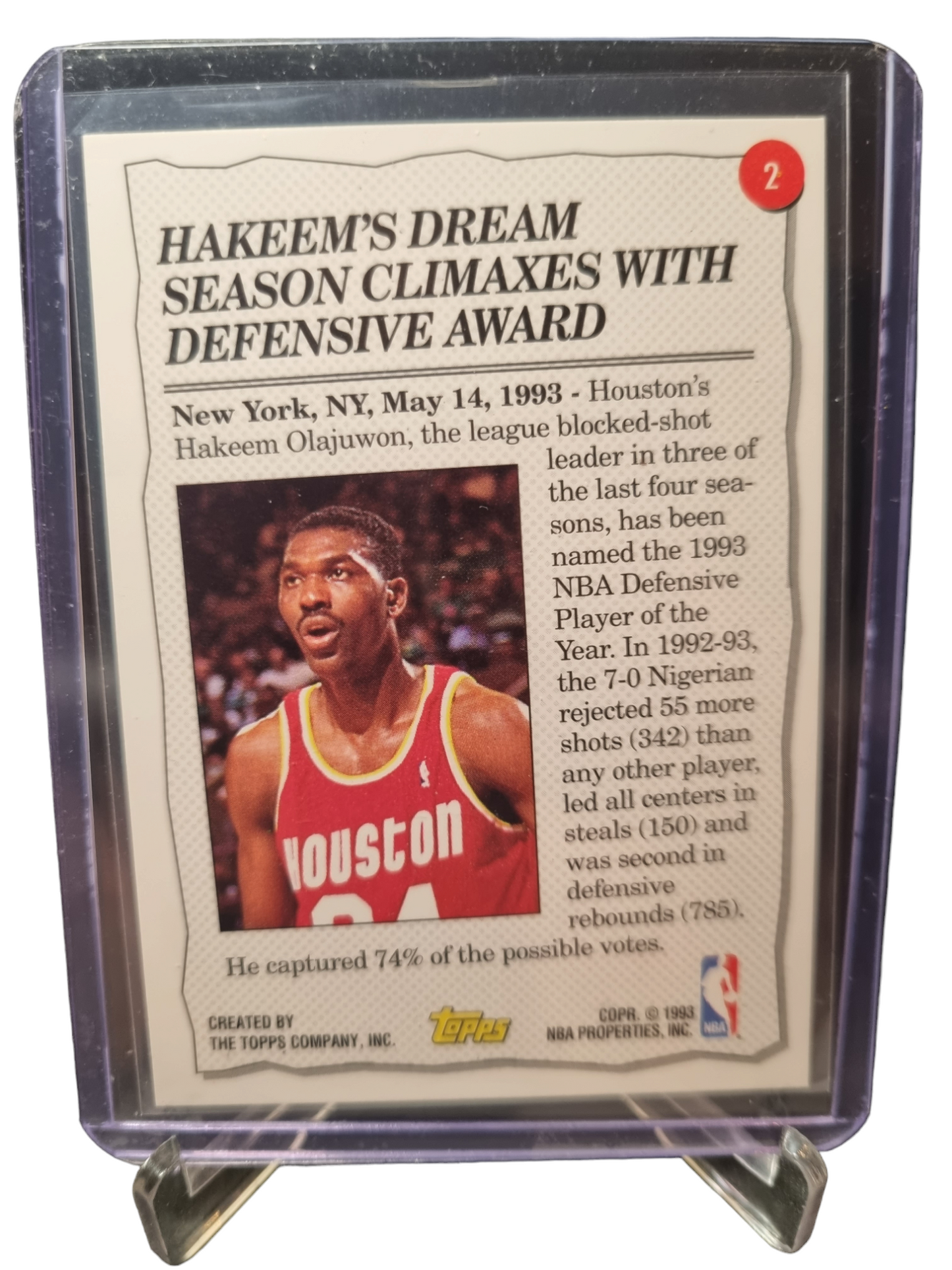 1993 Topps Gold #2 Hakeem Olajuwon 1992-93 Highlight  - Topps Gold