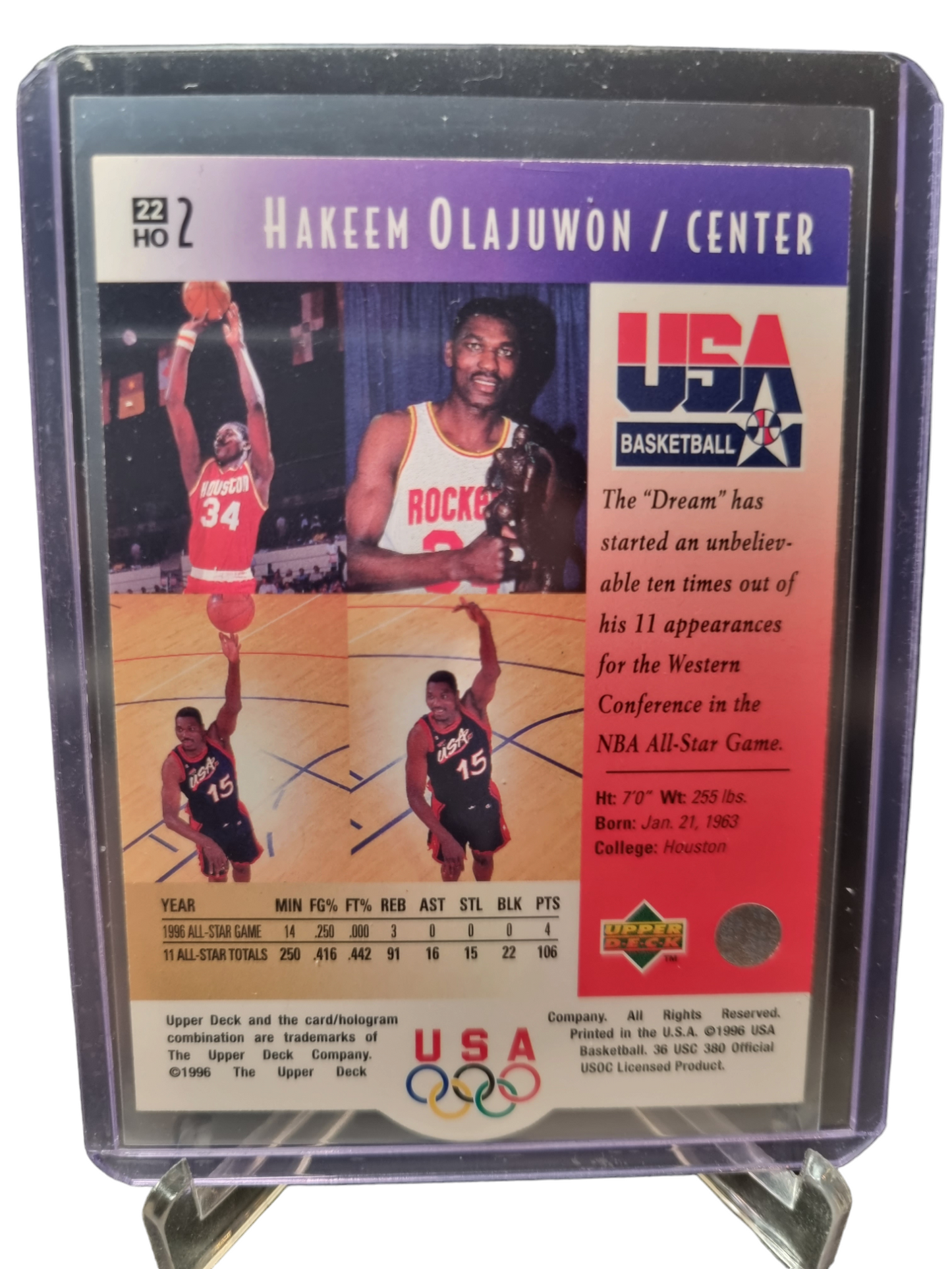 1996 Upper Deck #2 Hakeem Olajuwon USA Basketball