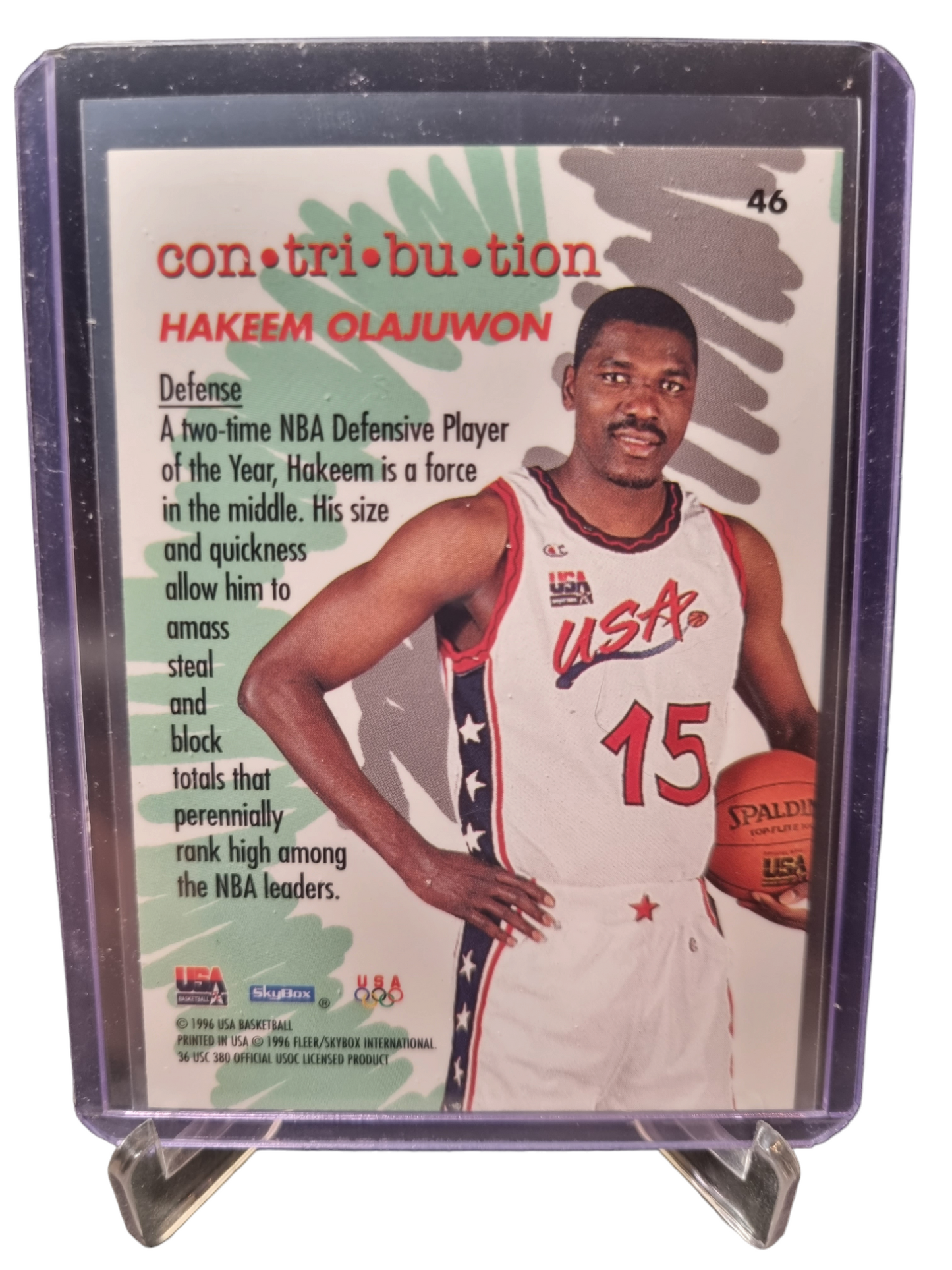 1996 Skybox #46 Hakeem Olajuwon USA Basketball Contributions