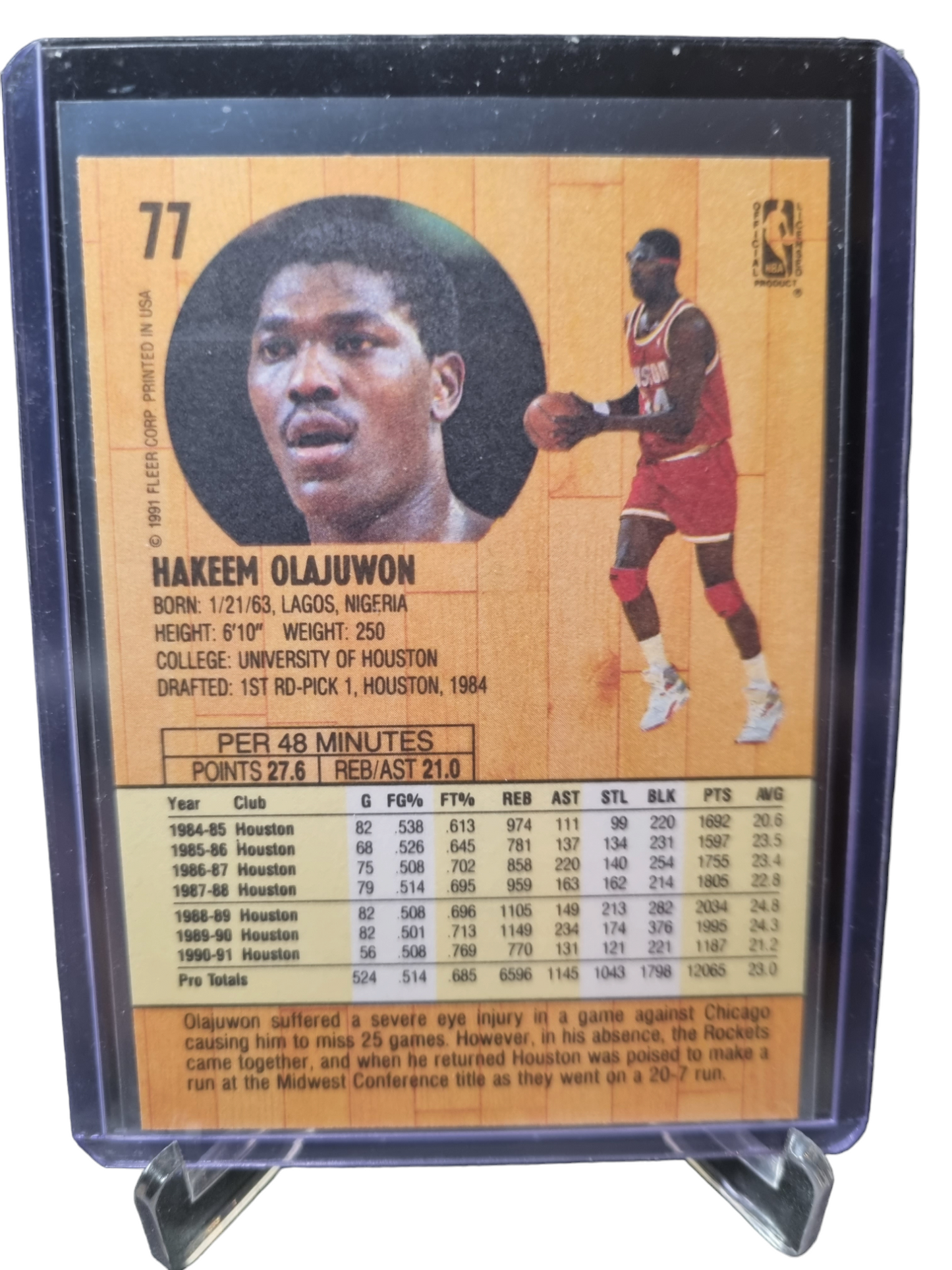 1991 Fleer #77 Hakeem Olajuwon