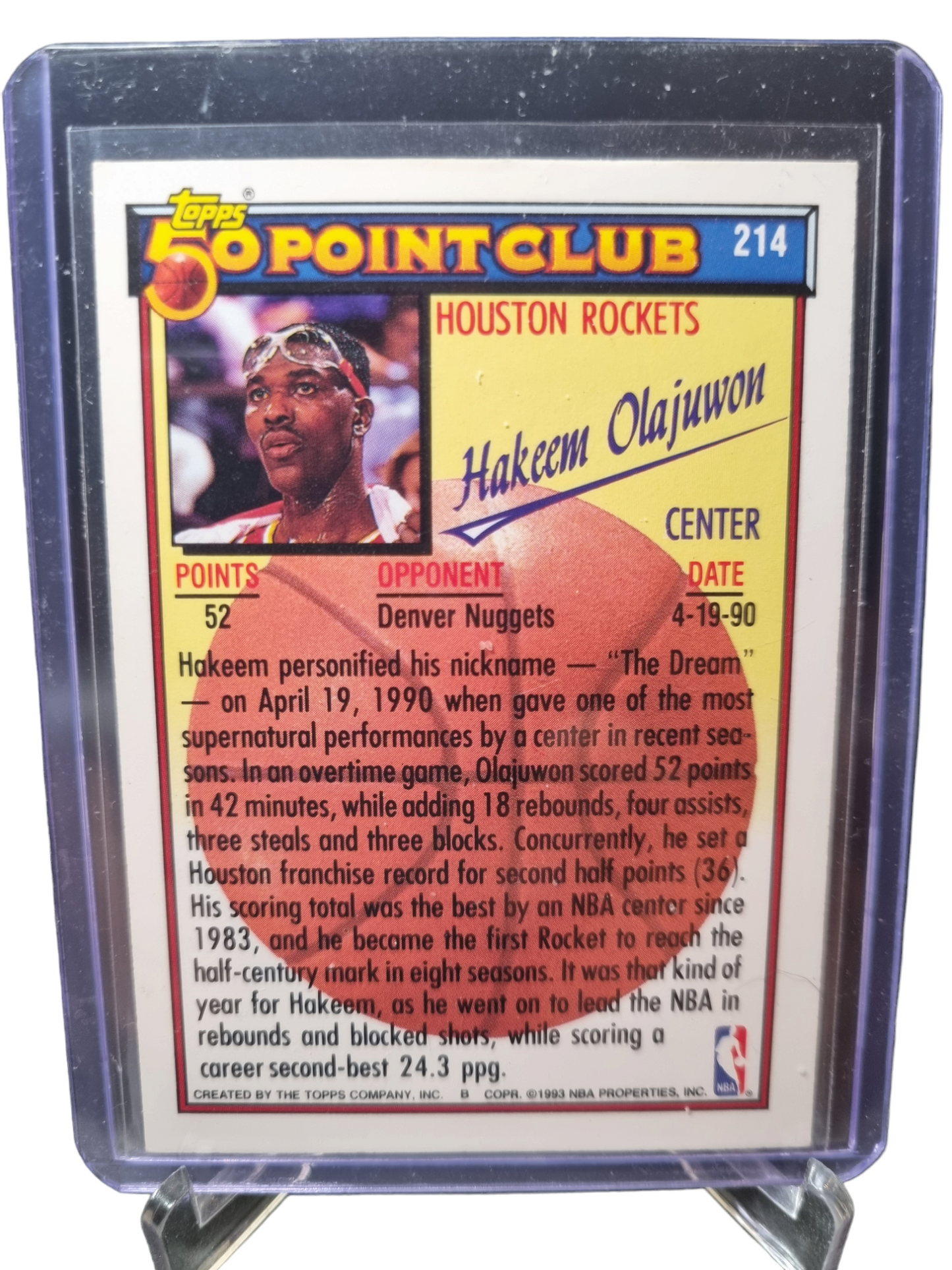 1993 Topps #214 Hakeem Olajuwon 50 Point Club