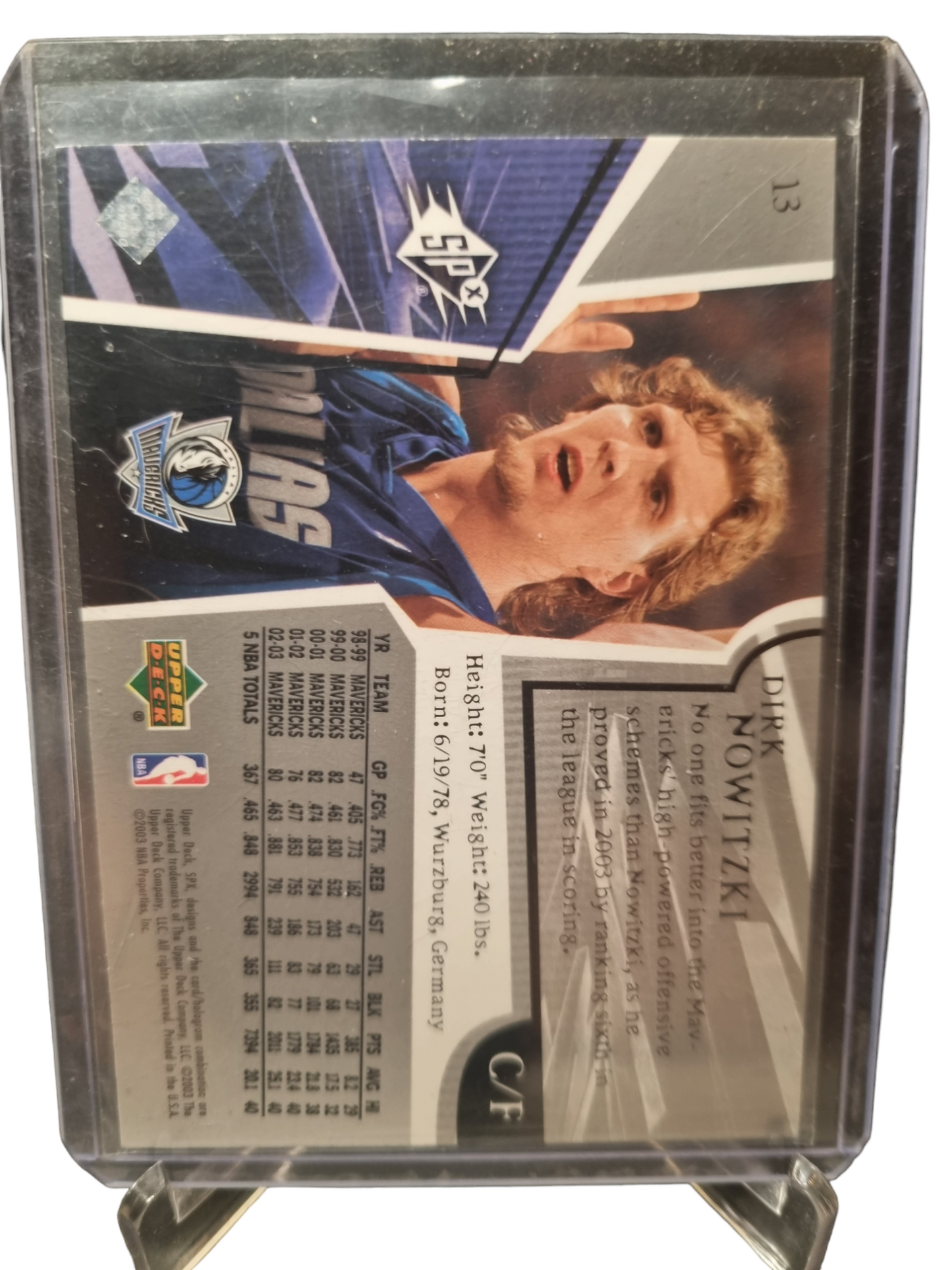 2003 Upper Deck #13 Dirk Nowitzki SPX Hologram Card