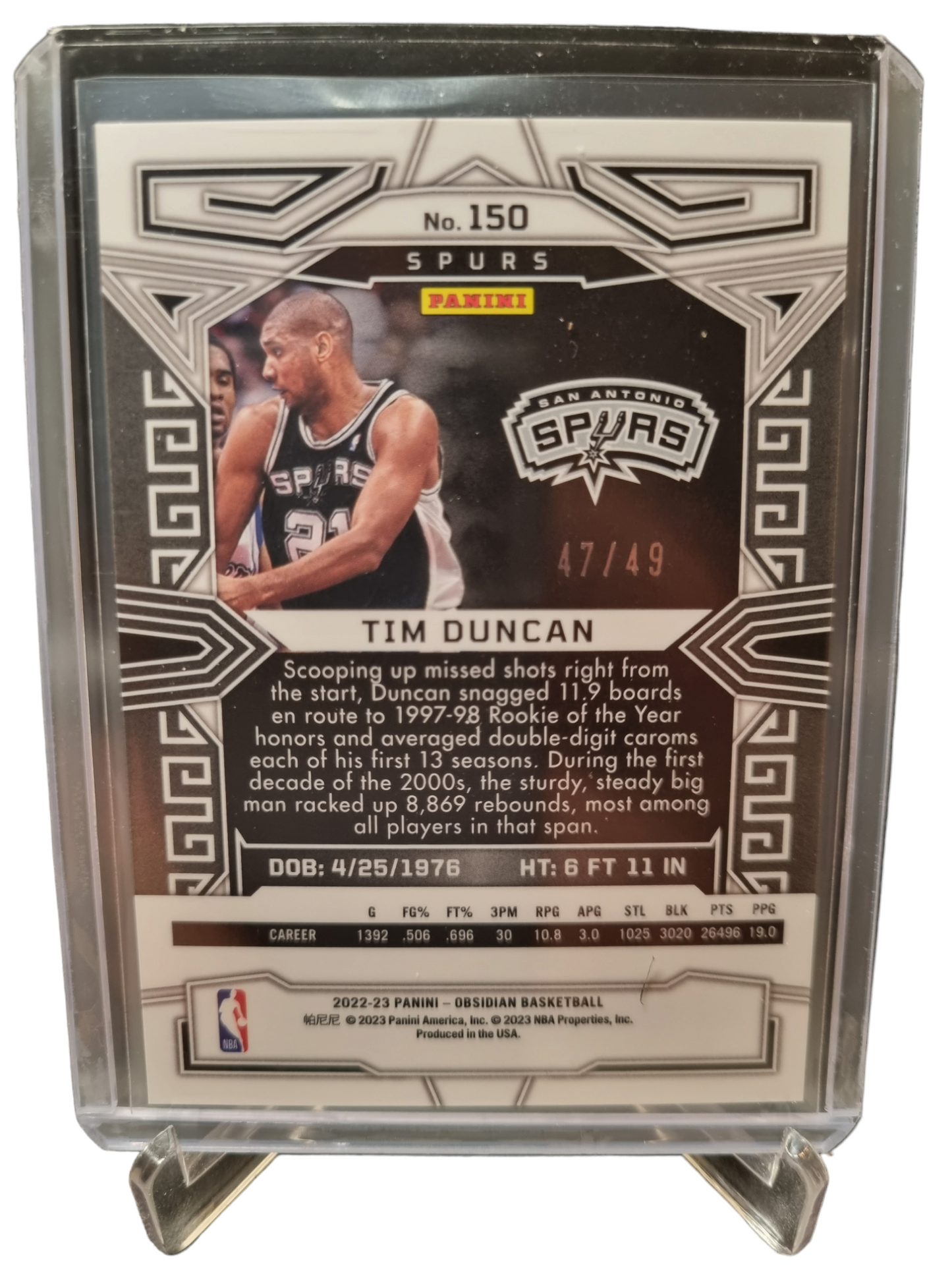 2022-23 Panini Obsidian #150 Tim Duncan Purple Flood 47/49