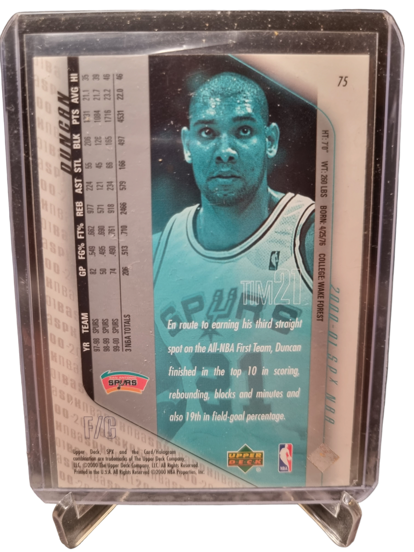 2000-01 Upper Deck #75 Tim Duncan SPX