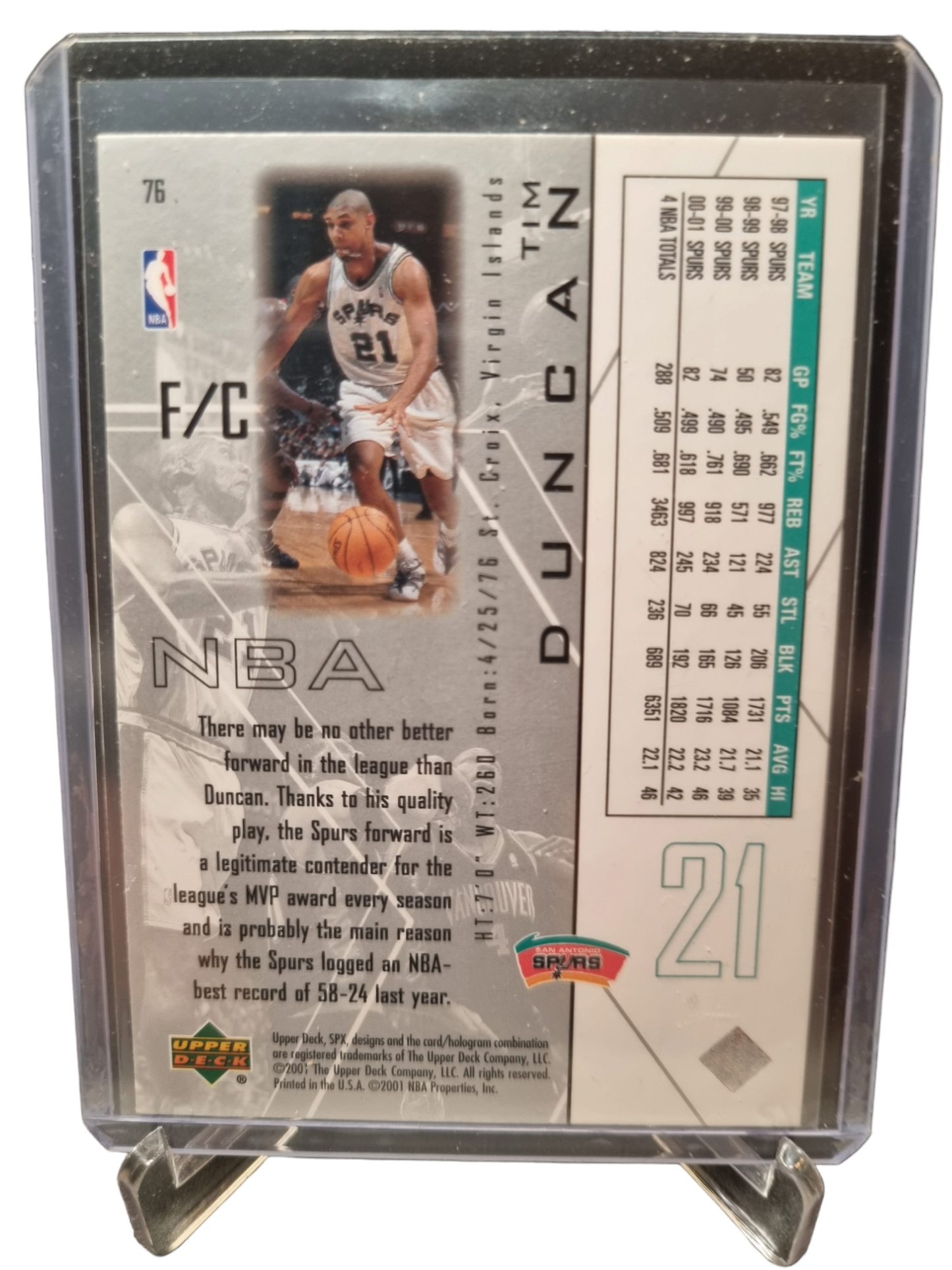 2001 Upper Deck #76 Tim Duncan SPX