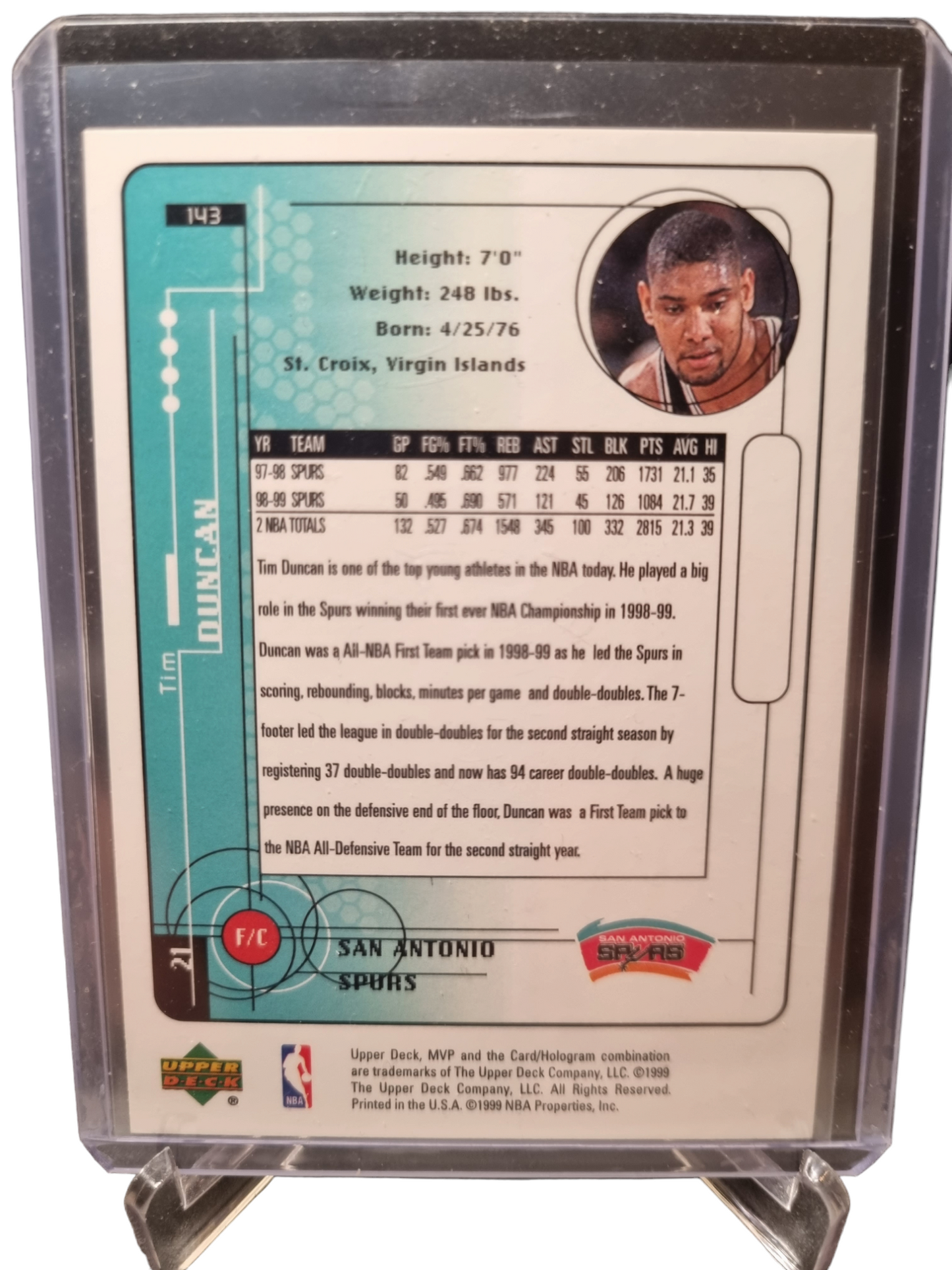 1999 Upper Deck #143 Tim Duncan MVP