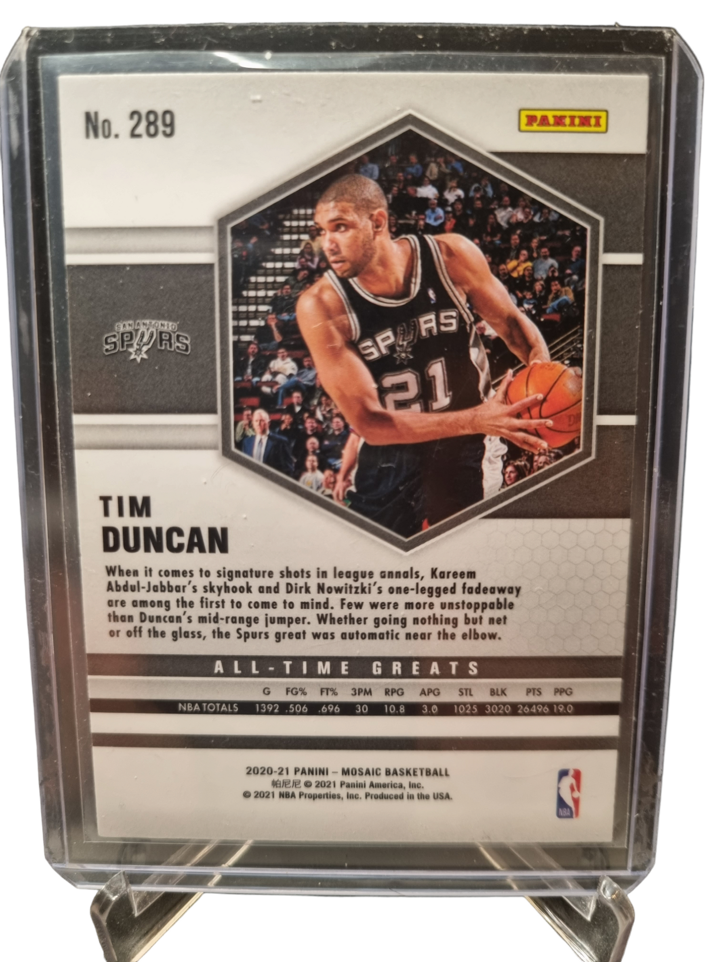 2020-21 Mosaic #289 Tim Duncan All Time Greats Silver Prizm