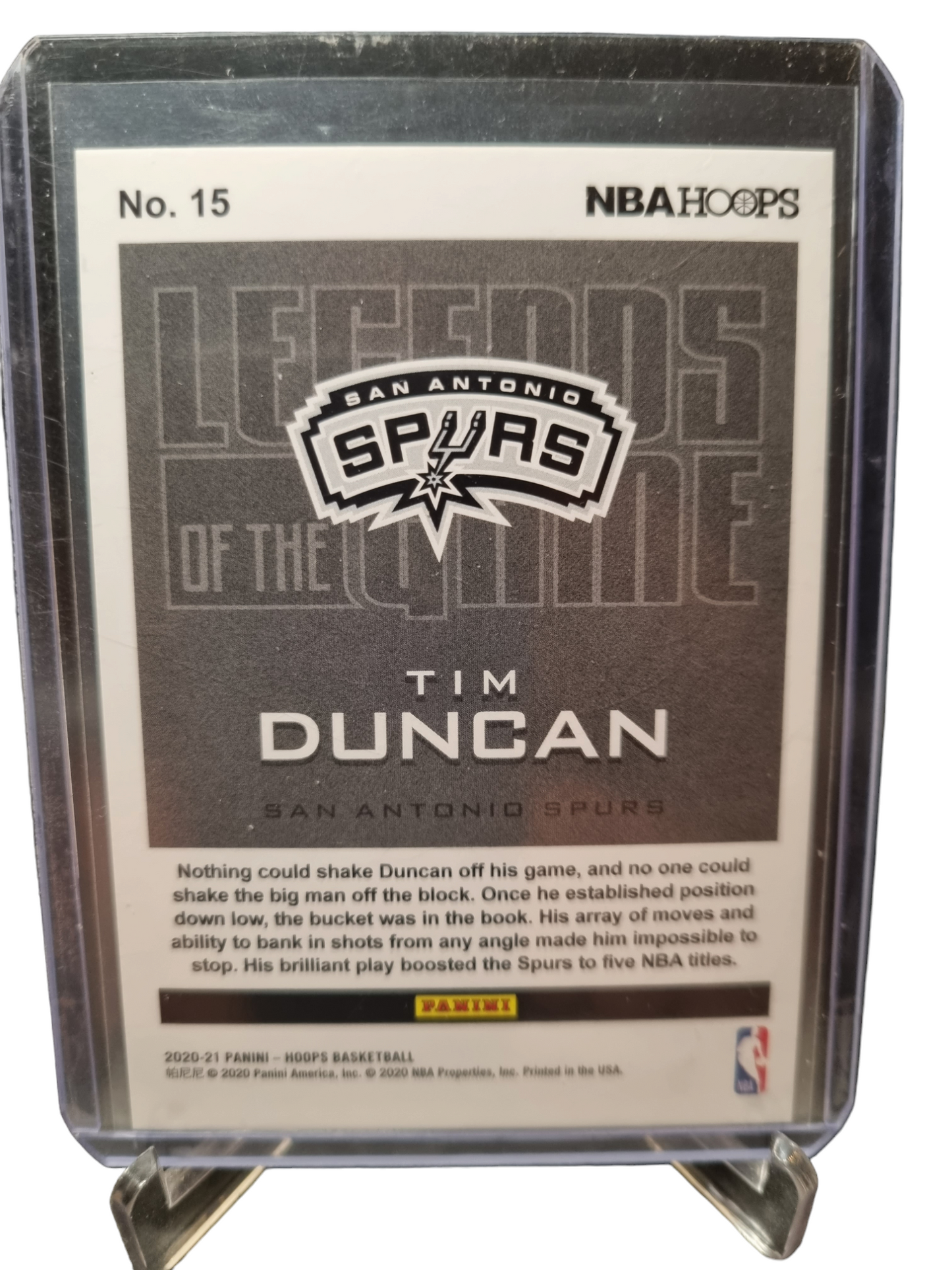 2020-21 Panini Hoops #15 Tim Duncan Legends Of The Game Silver 107/199