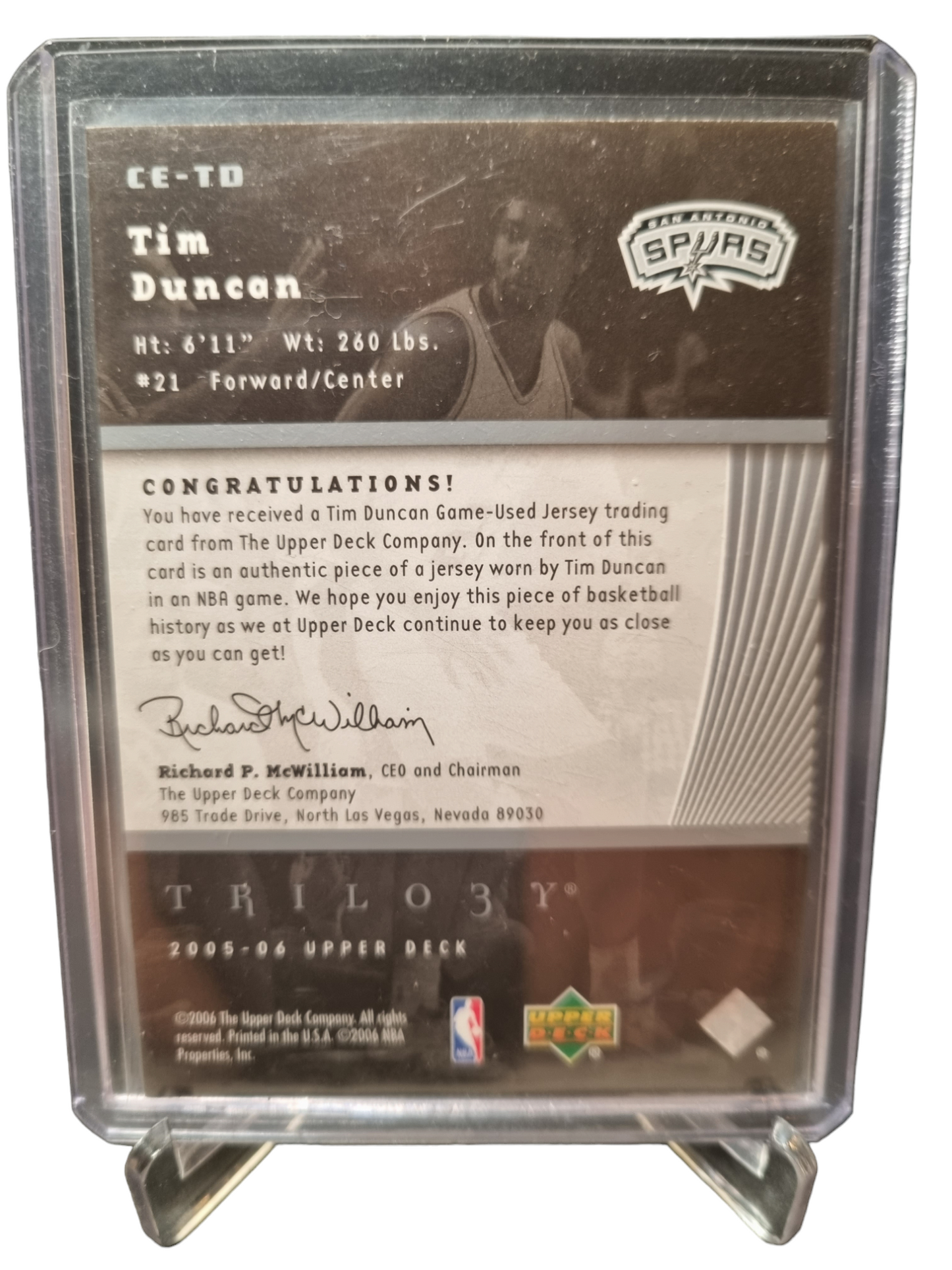 2005-06 Upper Deck #CE-10 Tim Duncan The Cutting Edge Game Worn Patch