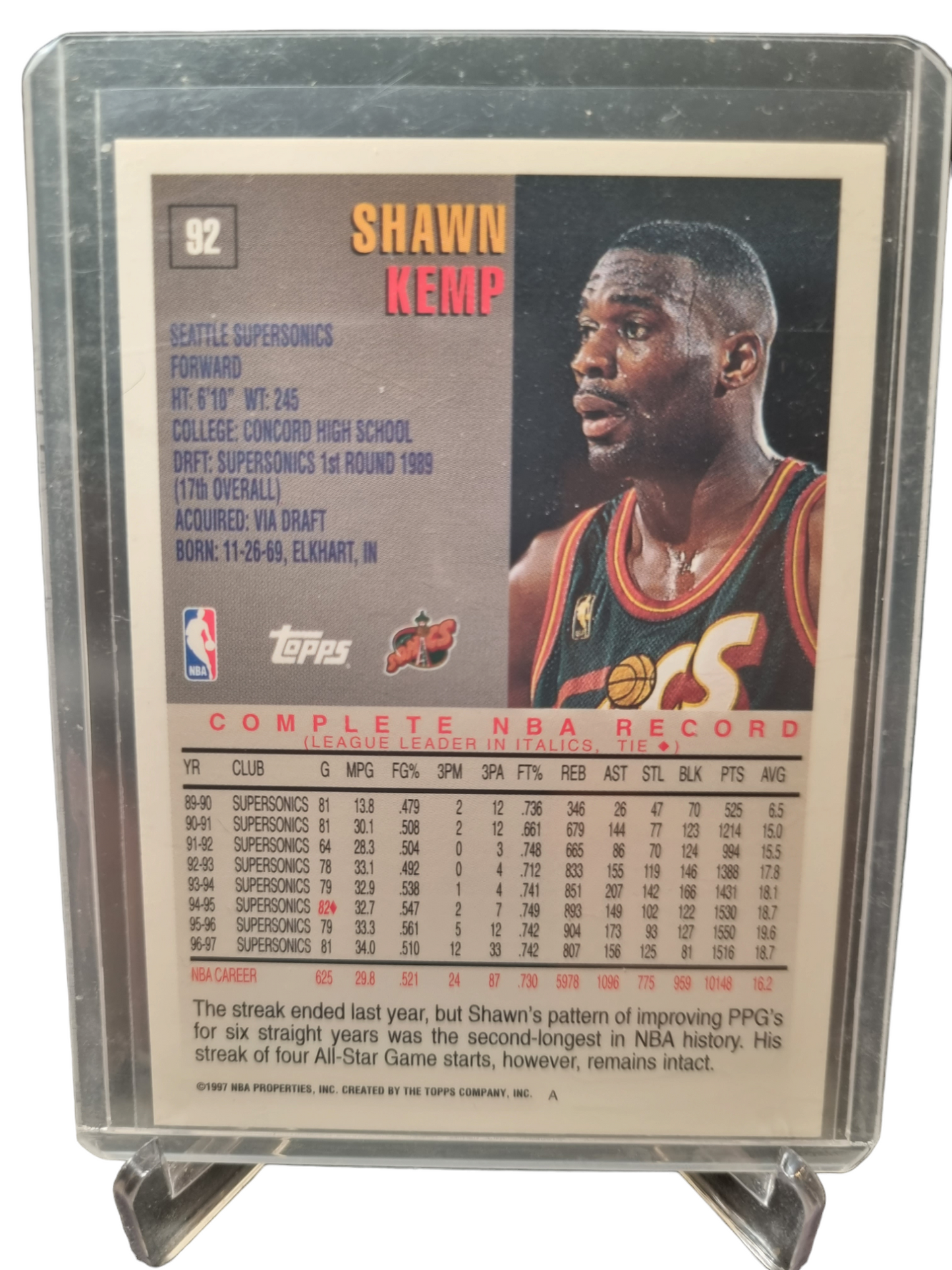 1997 Topps #92 Shawn Kemp