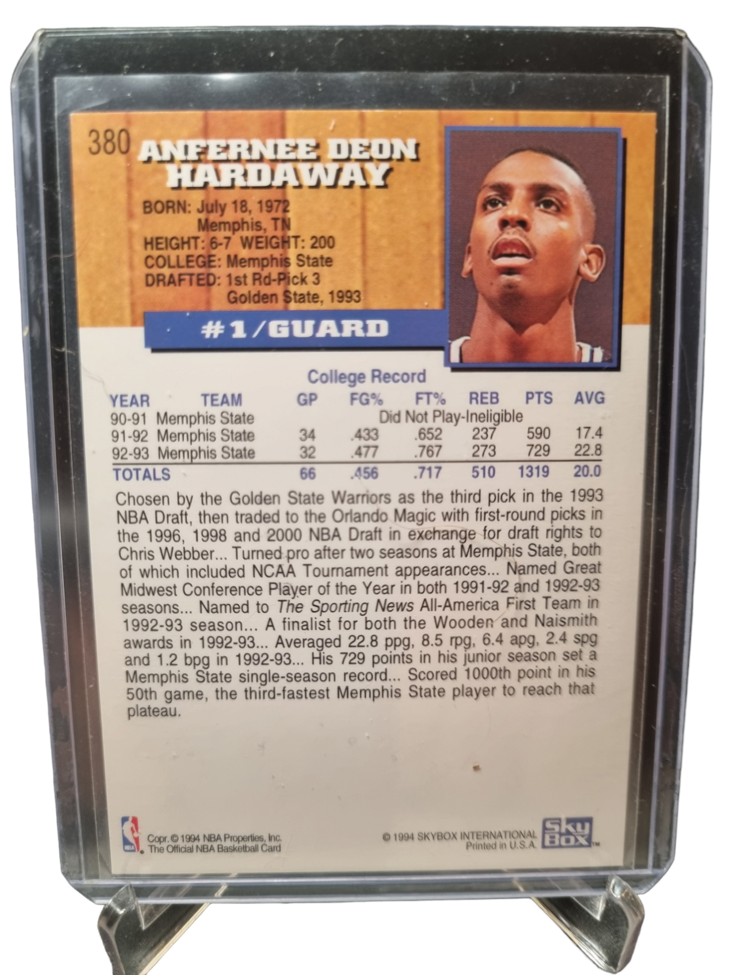 1994 Skybox #380 Anfernee Hardaway Rookie Card