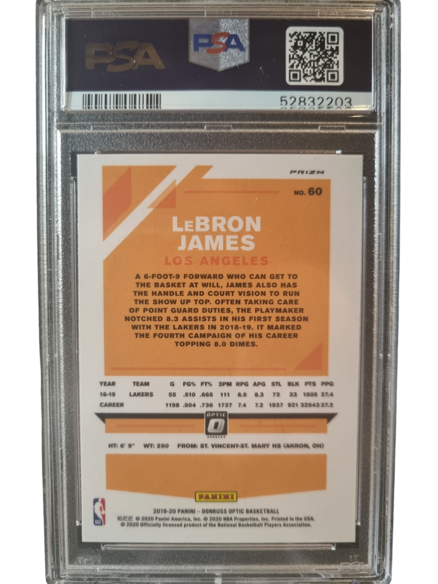 2019 Panini Donruss Optic #60 Lebron James Blue Velocity PSA 9 Mint