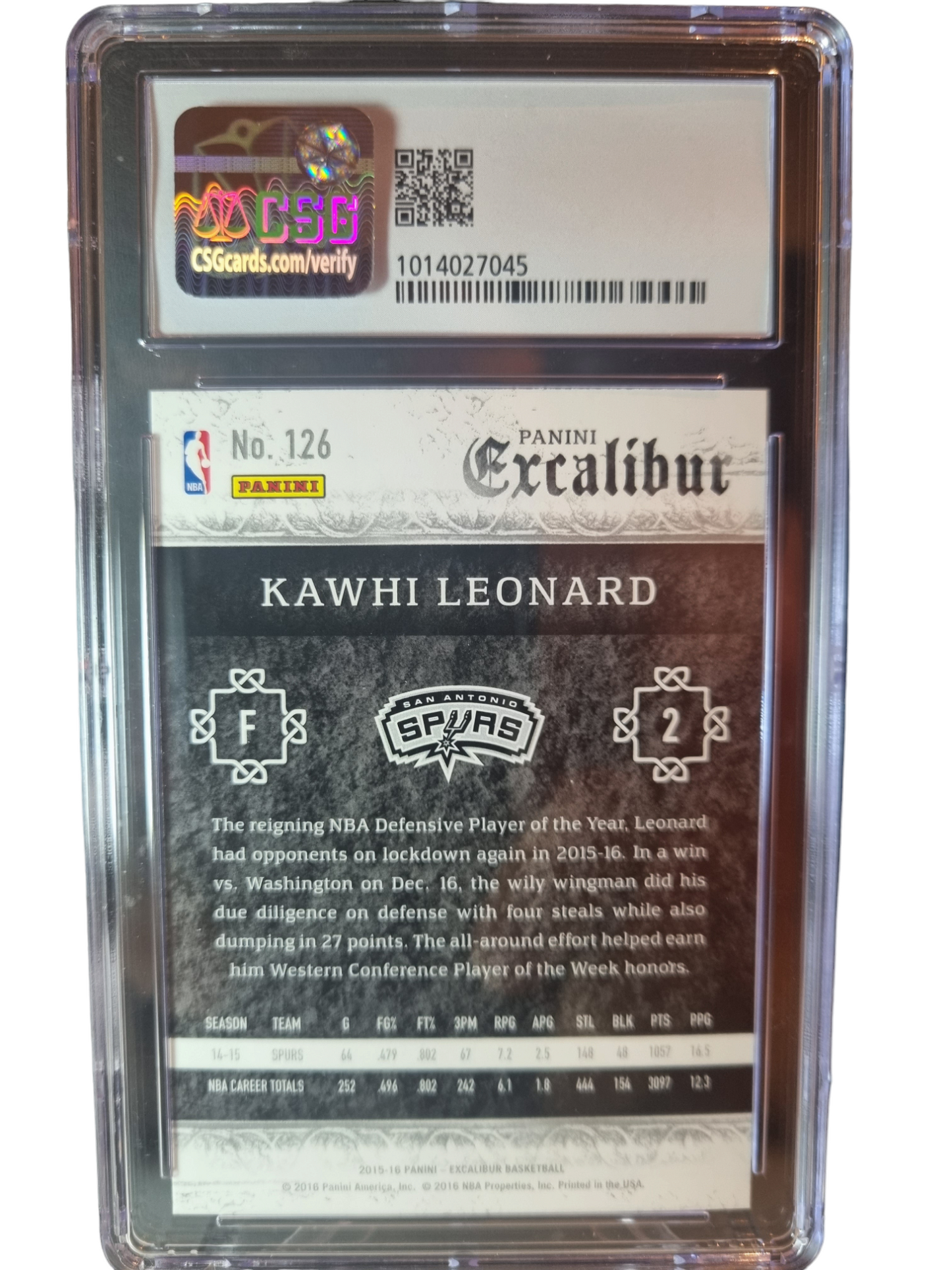 2015 Panini Excalibur #126 Kawhi Leonard CSG 9 Mint