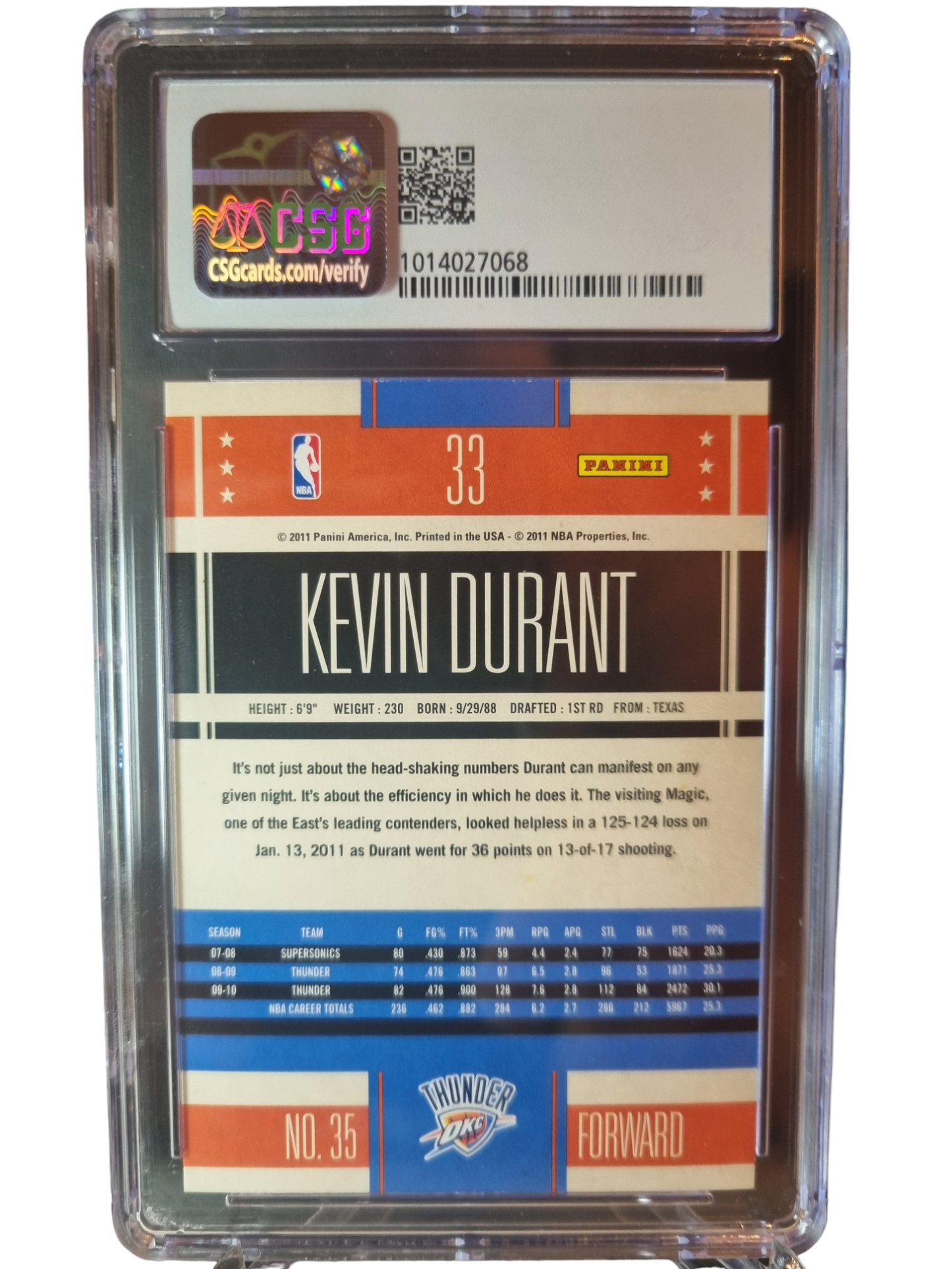 2010 Panini Classics #33 Kevin Durant CSG 8.5 Near Mint