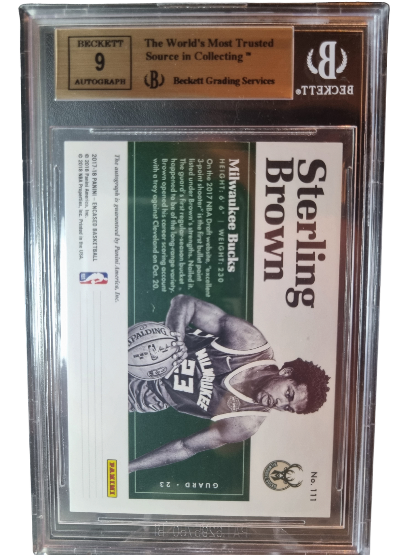 2017 Panini Encased Gold 03/10 #111 Sterling Brown Autograph Rookie Endorsements BGS9.5 Gem Mint Auto BGS 9