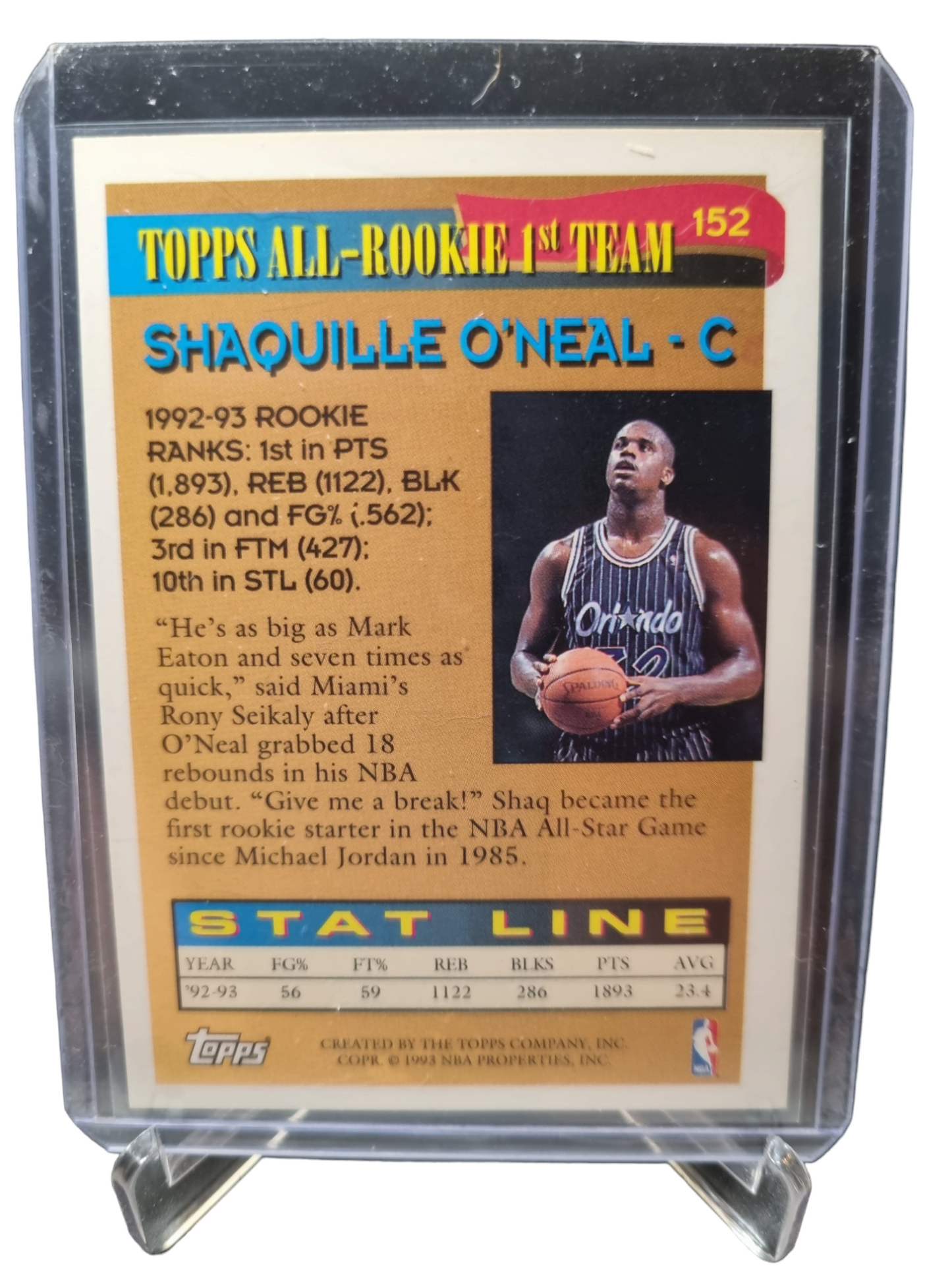 1993 Topps Gold #152 Shaquille O'Neal 1992-93 1st Team Topps All Rookie - Topps Gold