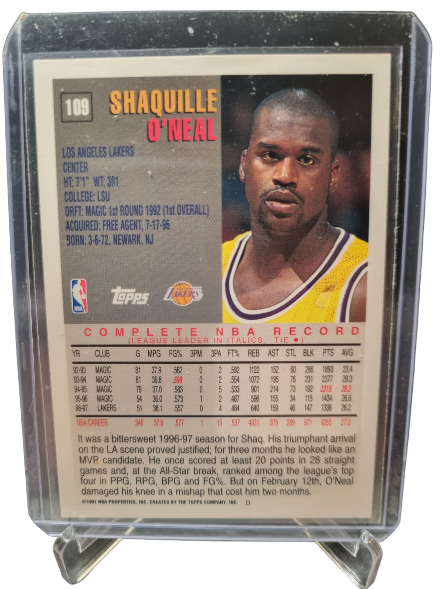 1997 Topps #109 Shaquille O'Neal