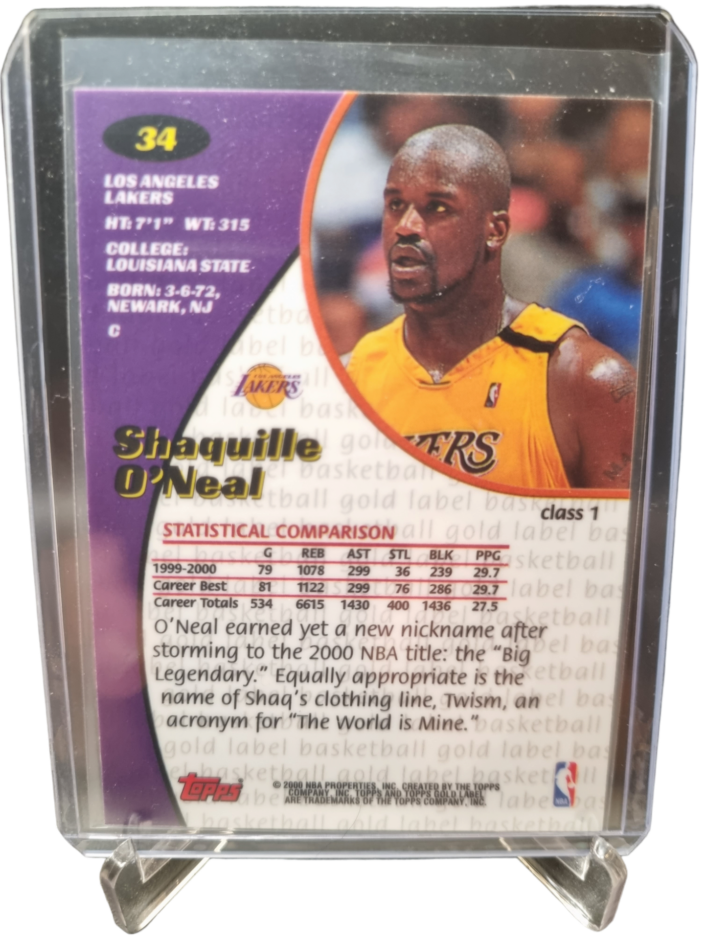 2000 Topps Gold Label #34 Shaquille O'Neal