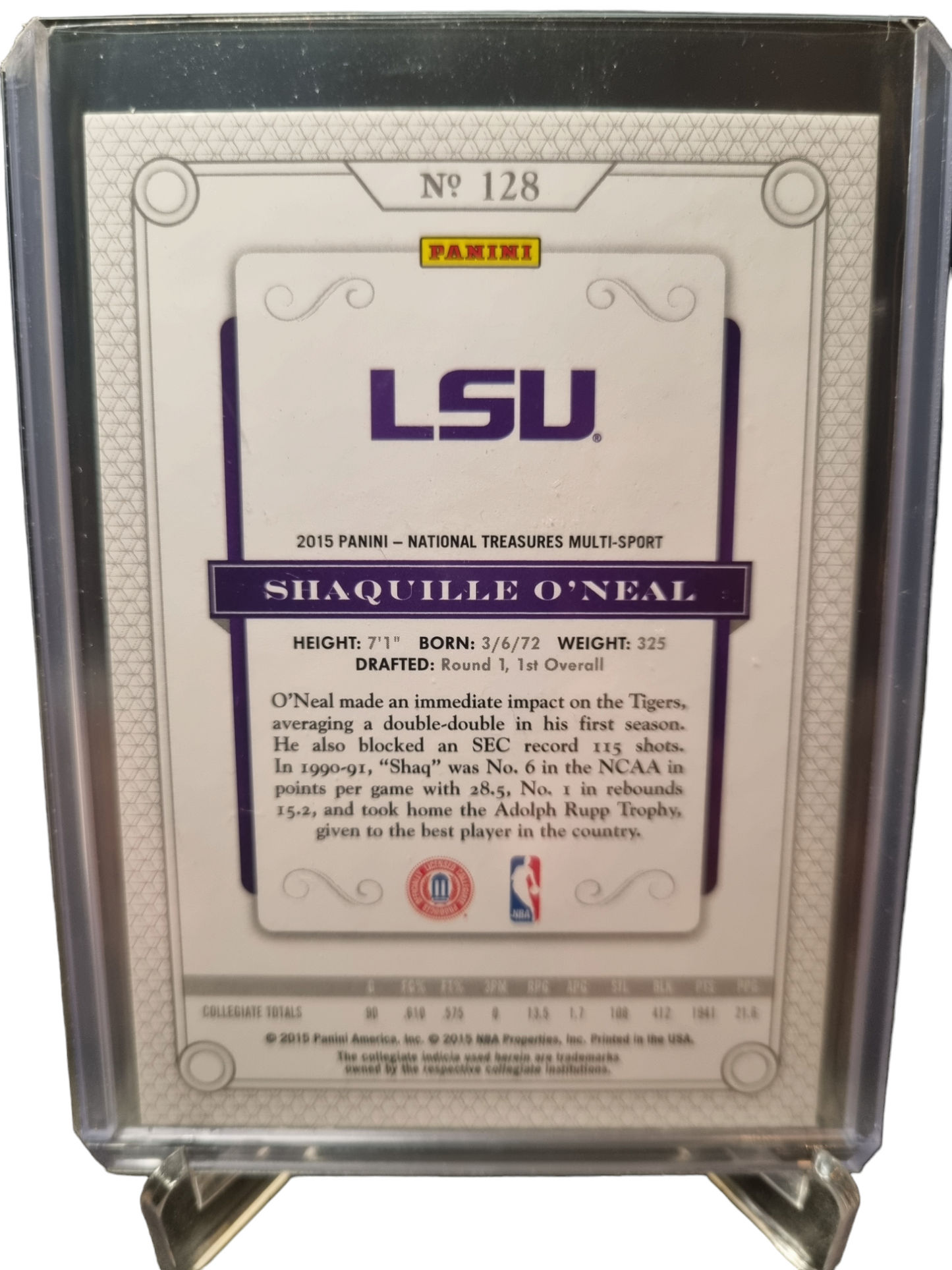 2015 Panini National Treasures #128 Shaquille O'Neal LSU 65/99