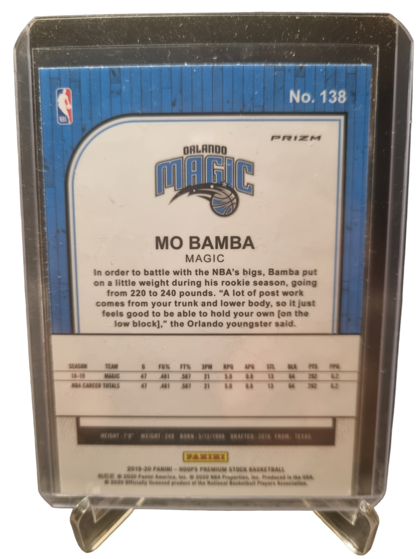 2019-20 Panini Hoops Premium Stock #138 Mo Bamba Green Prizm