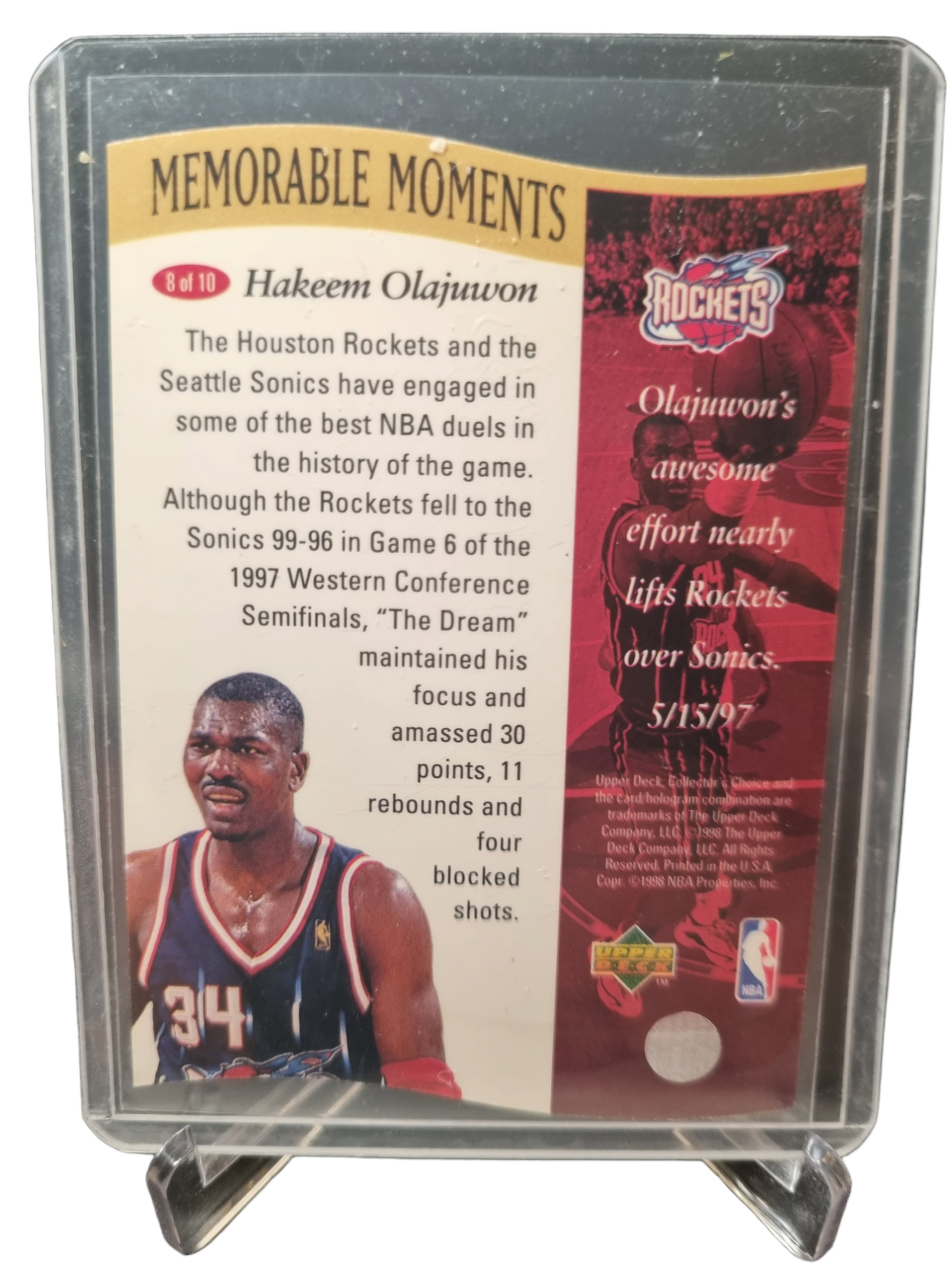 1998 Upper Deck #8 of 10 Hakeem Olajuwon Memorable Moments