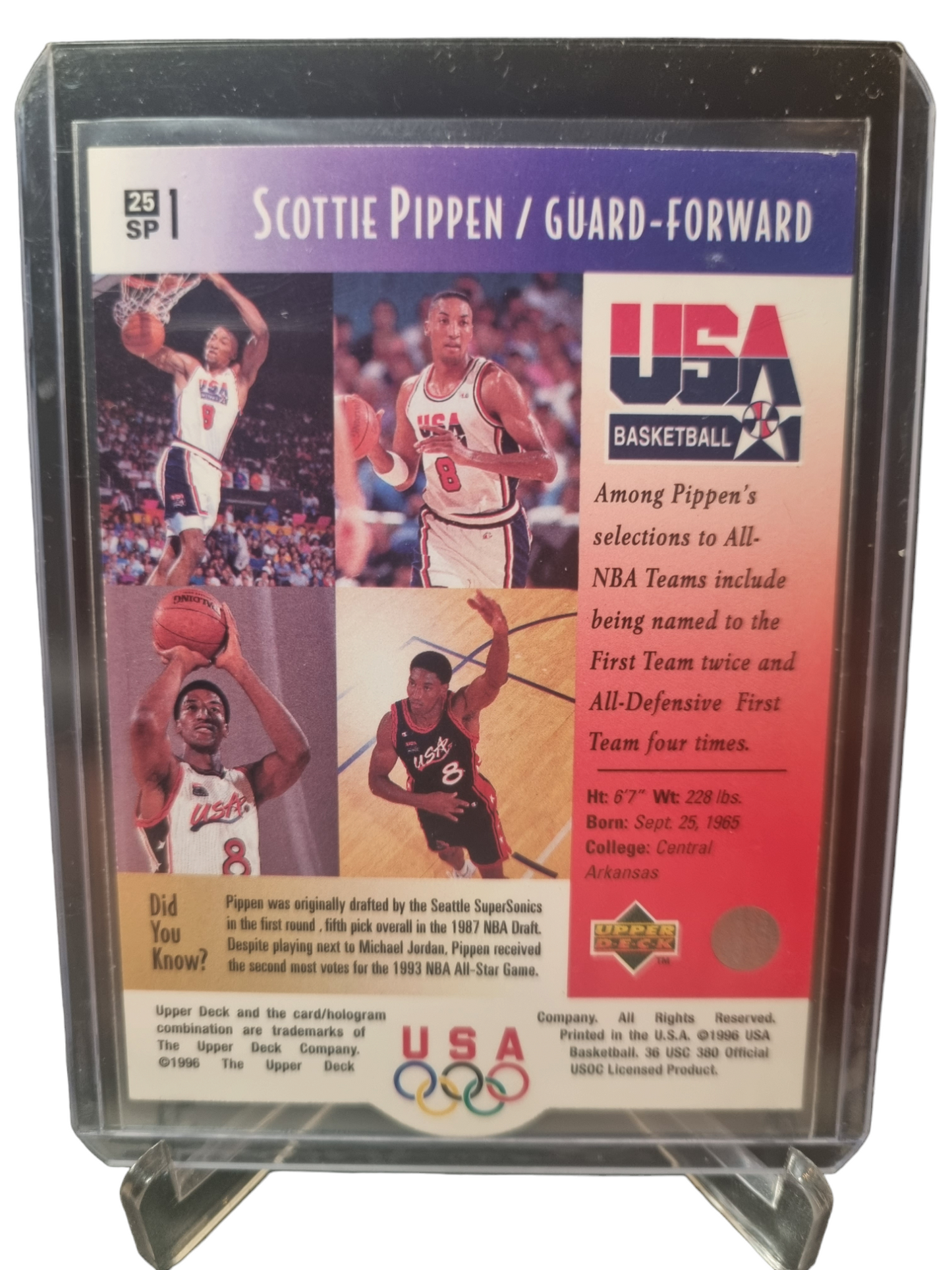 1996 Upper Deck #1 Scottie Pippen USA Basketball