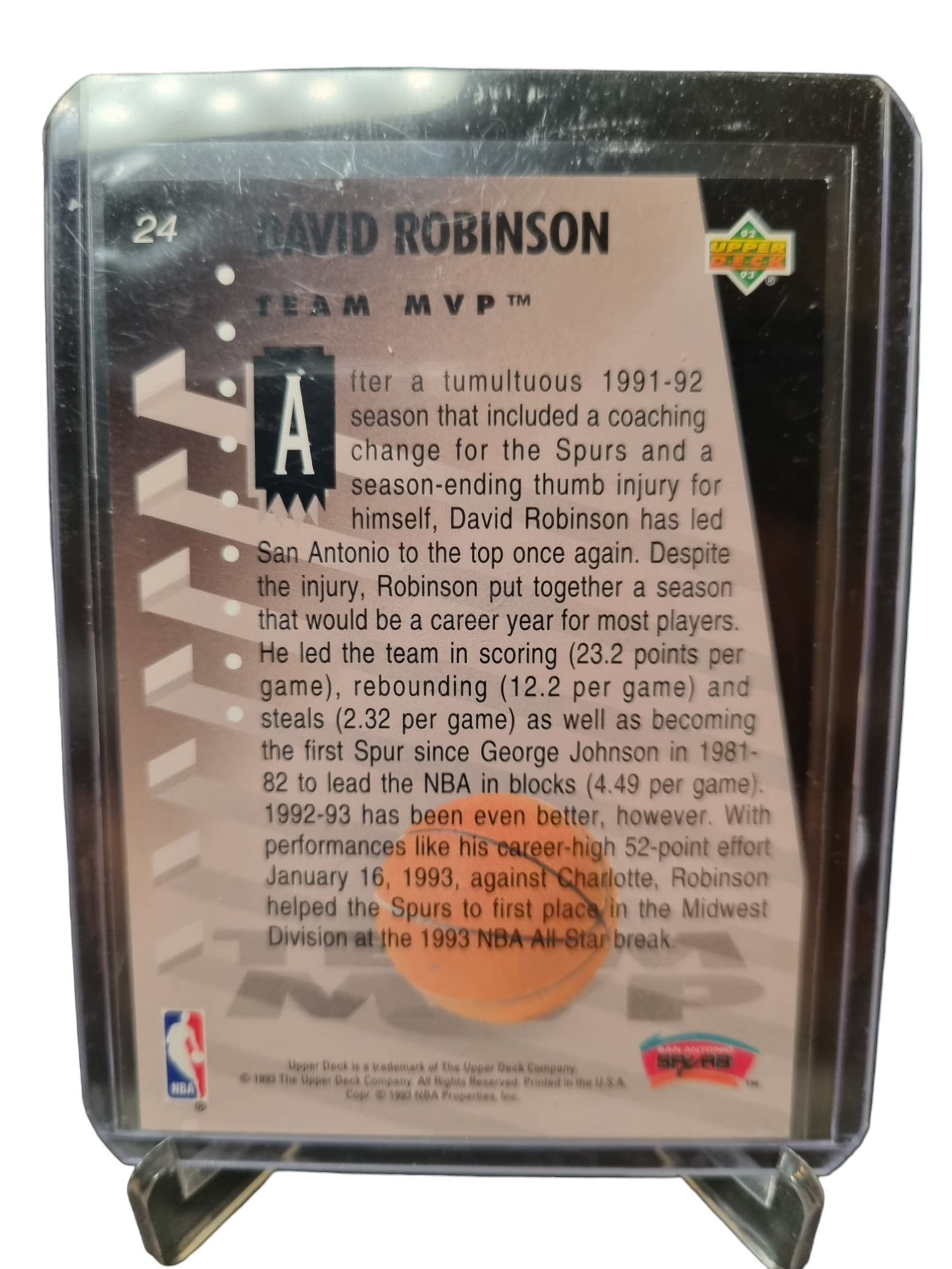 1993 Upper Deck #24 David Robinson Team MVP Hologram Card