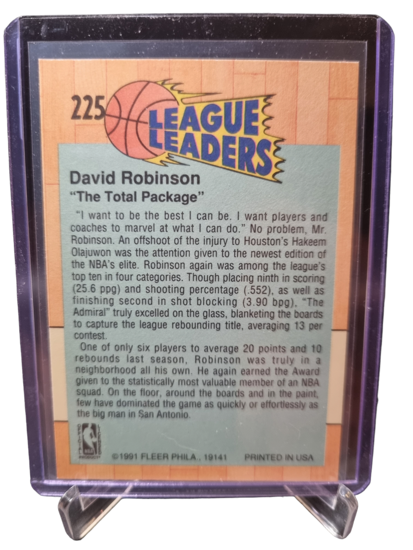 1991 Fleer #225 David Robinson League Leaders