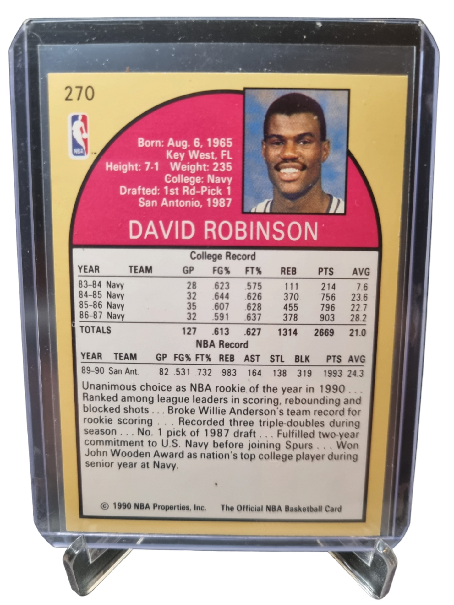 1990 Hoops #270 David Robinson Rookie Of The Year